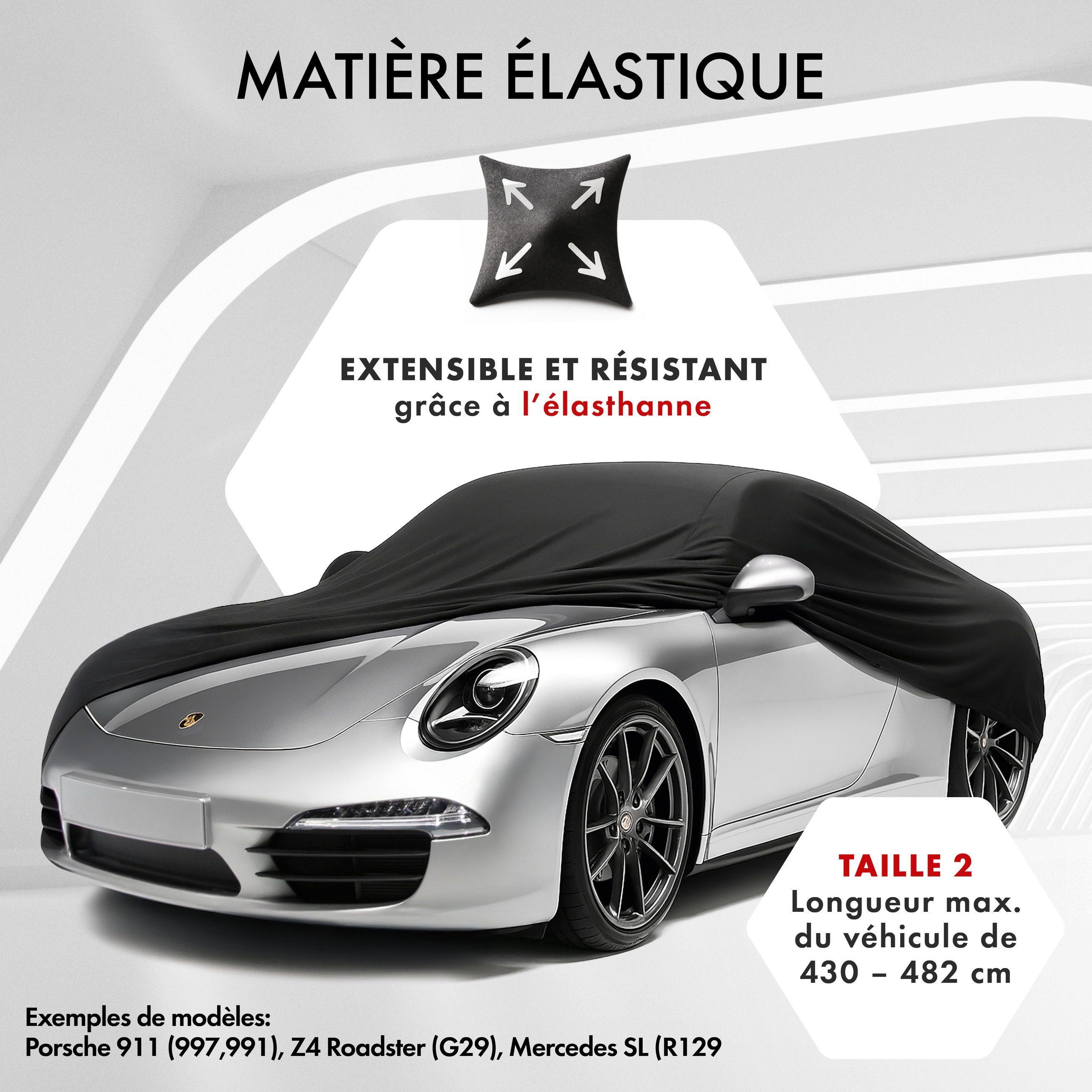 Premium housse de voiture Indoor Stretch, bâche complet pour l'interieur Plus taille 2 voiture noir