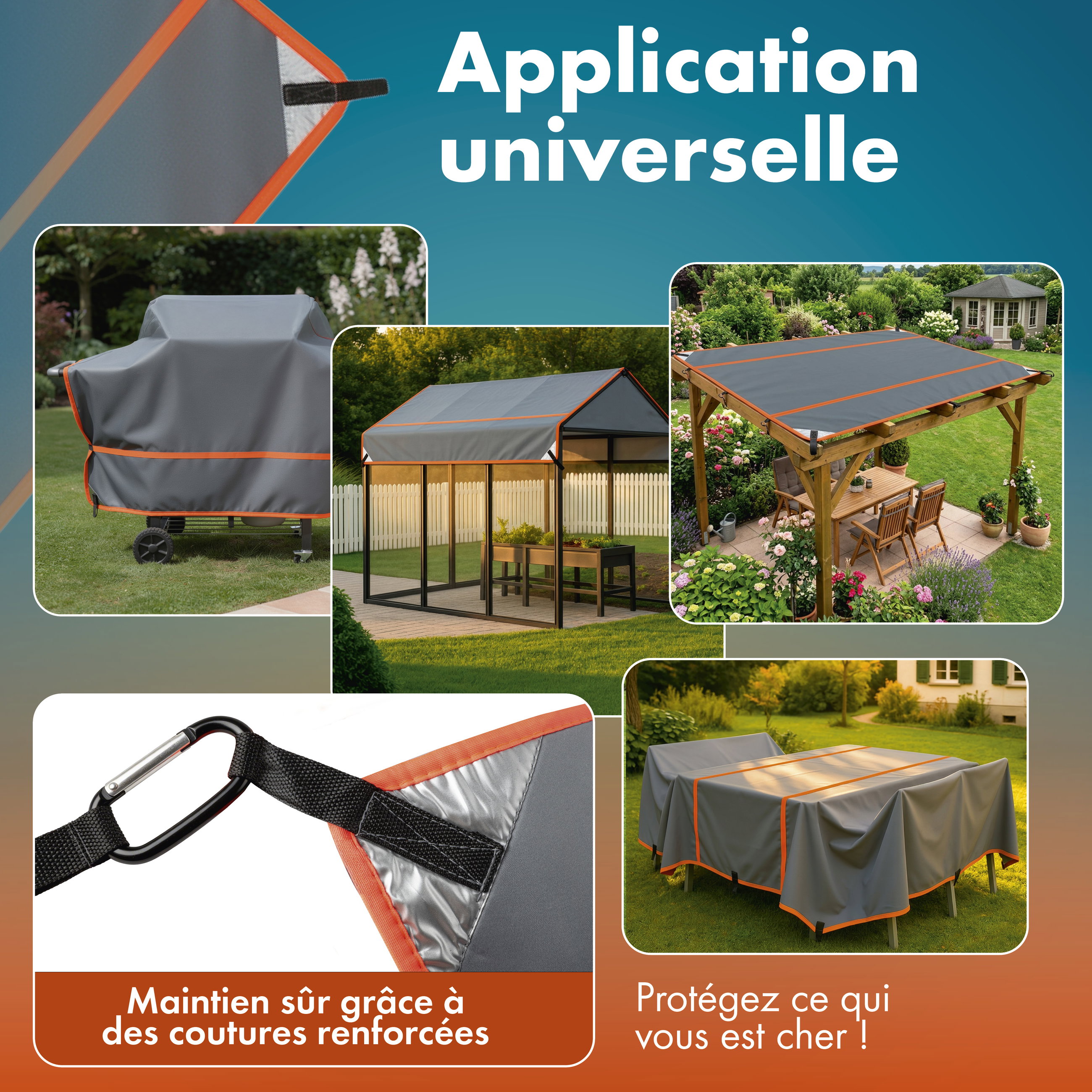 Camping-car/Caravane Housse de protection anti-grele Perma Protect, Taille S (200 x 200 cm), protection anti-grele jusqu'a 1,9 cm, argent