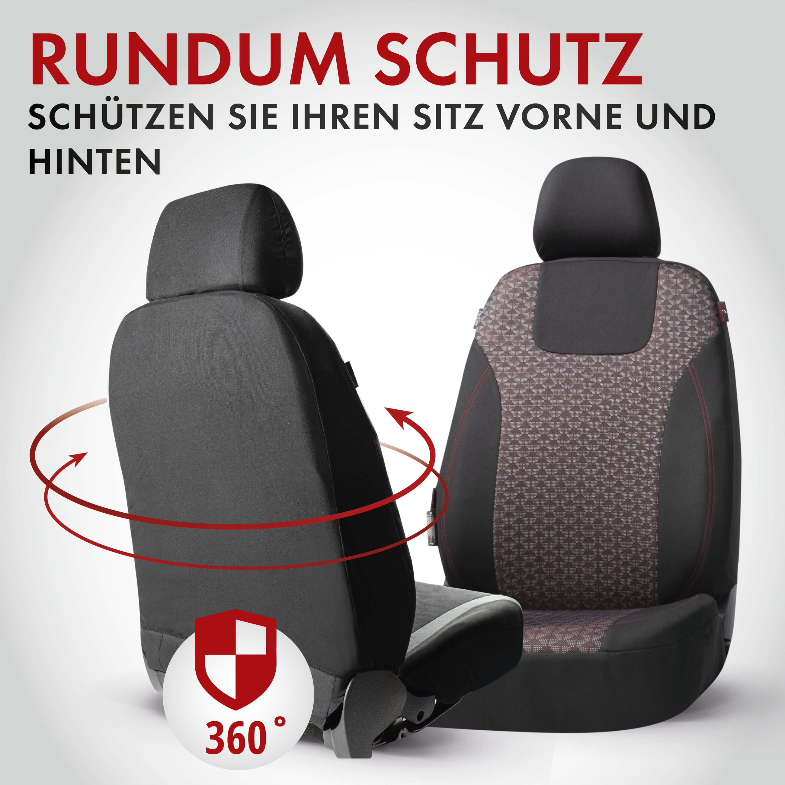 Autositzbezug ZIPP-IT Premium Redring, PKW-Schonbezüge für 2 Vordersitze mit Reißverschluss-System schwarz/rot