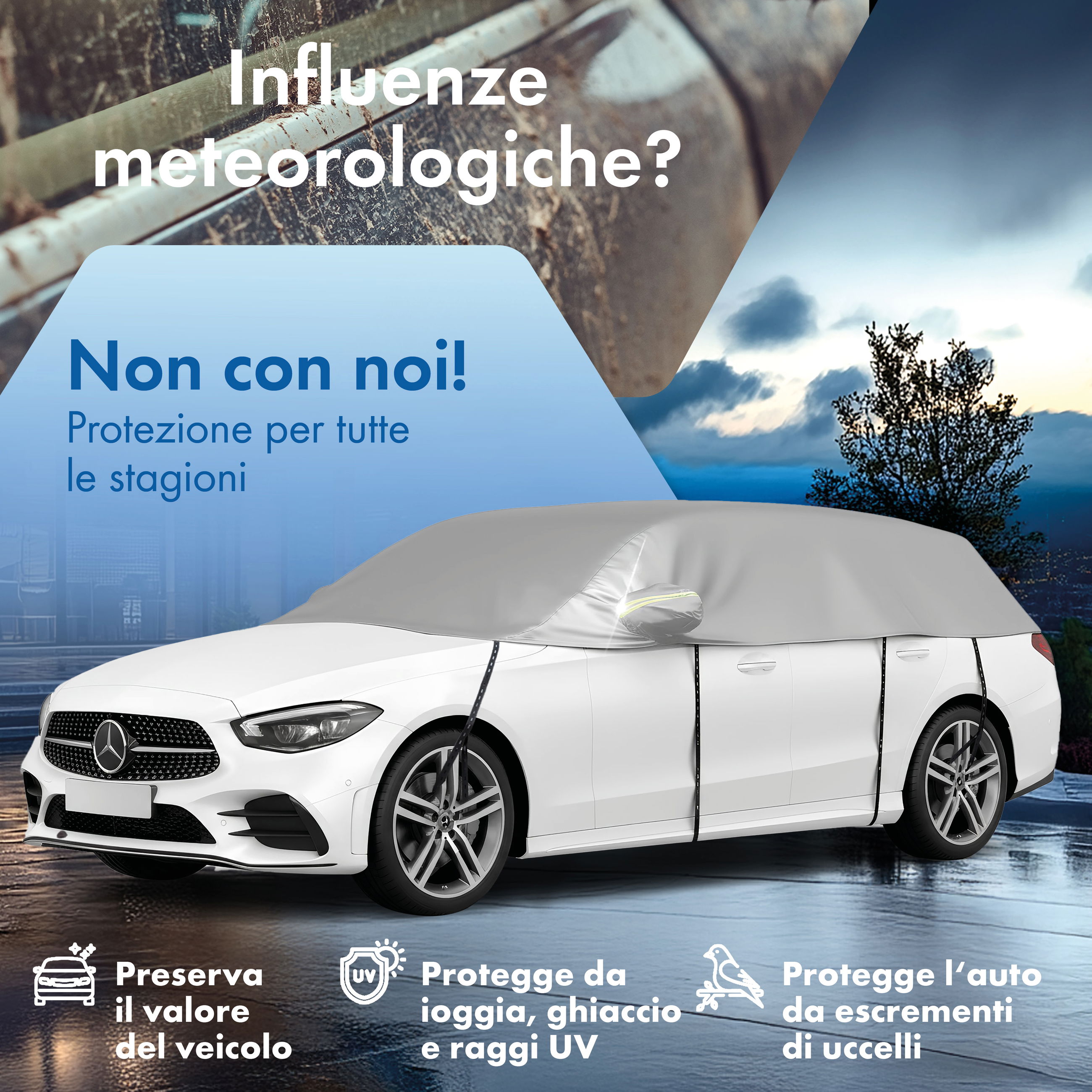 Werbung, Plakat, Auto, Fahrzeug, Rad, Werbung, Plakat, Auto, Fahrzeug, Rad, auto, Autoschutzabdeckung, Mercedes-Benz, weißes Auto, Schutzhülle