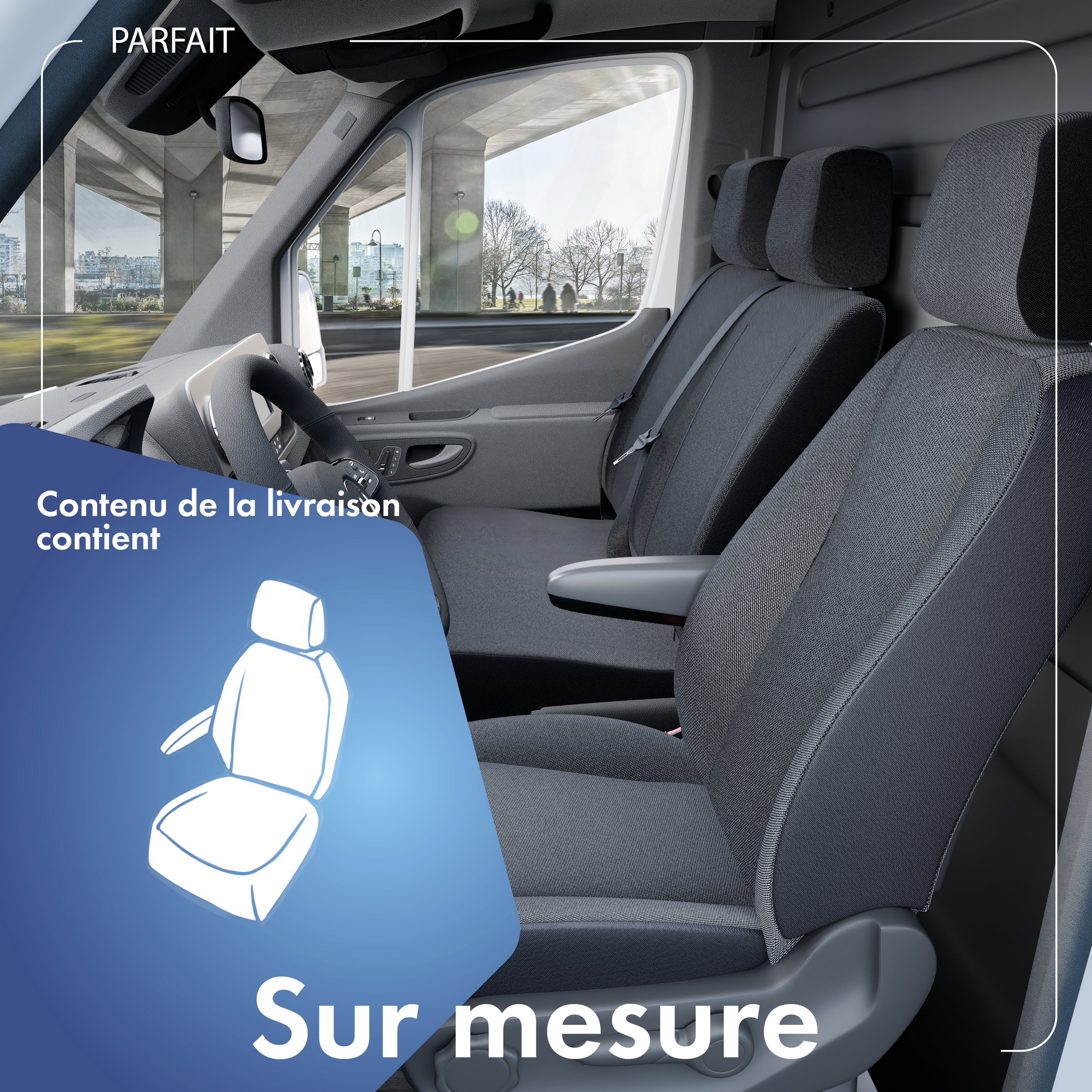 Housse de siège Transporter en tissu pour Opel Combo D, 1 siège individuel conducteur (évidement accoudoir droit)