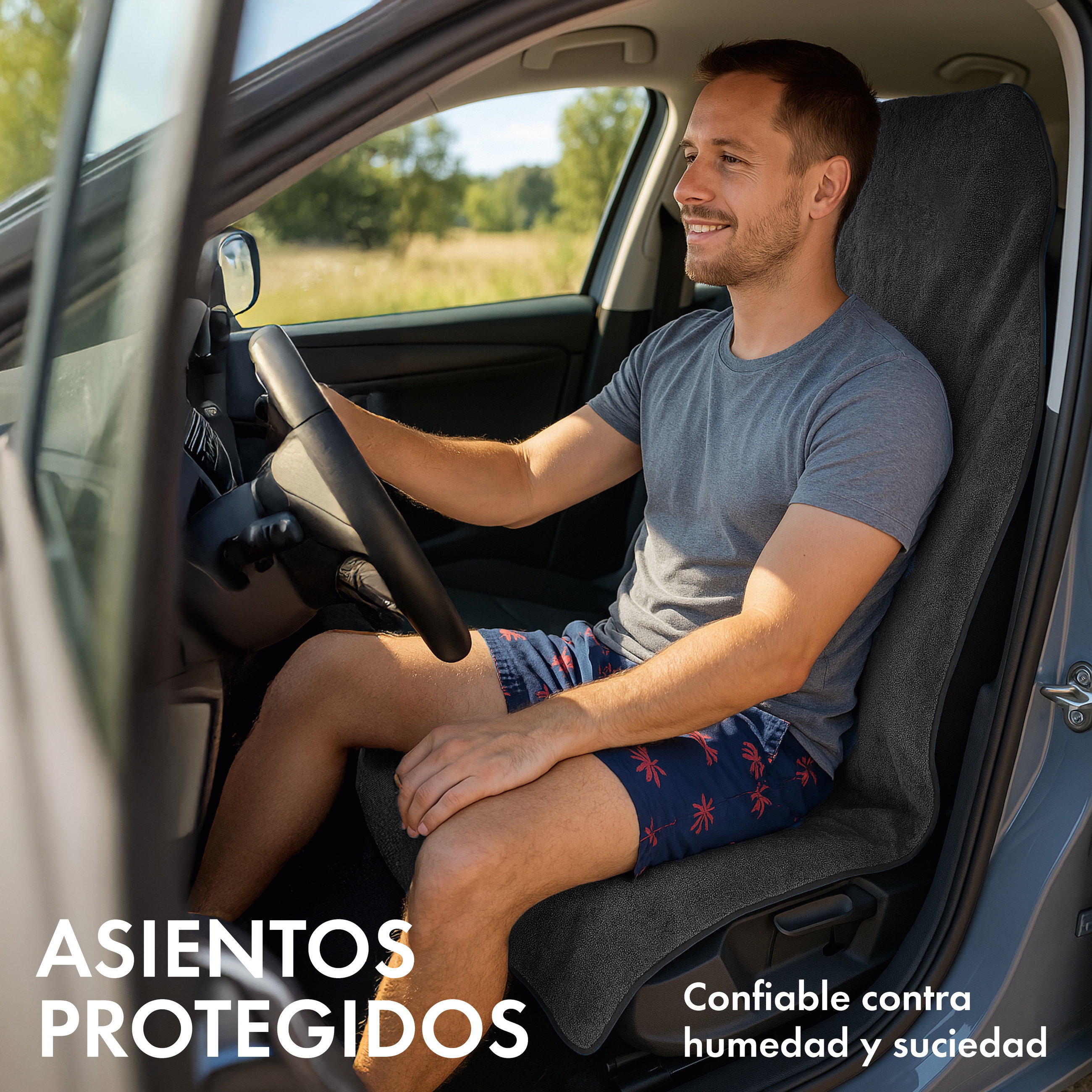 Coche cojín de asiento de Frottee, coche protector de asiento lavable negro, 1 pieza