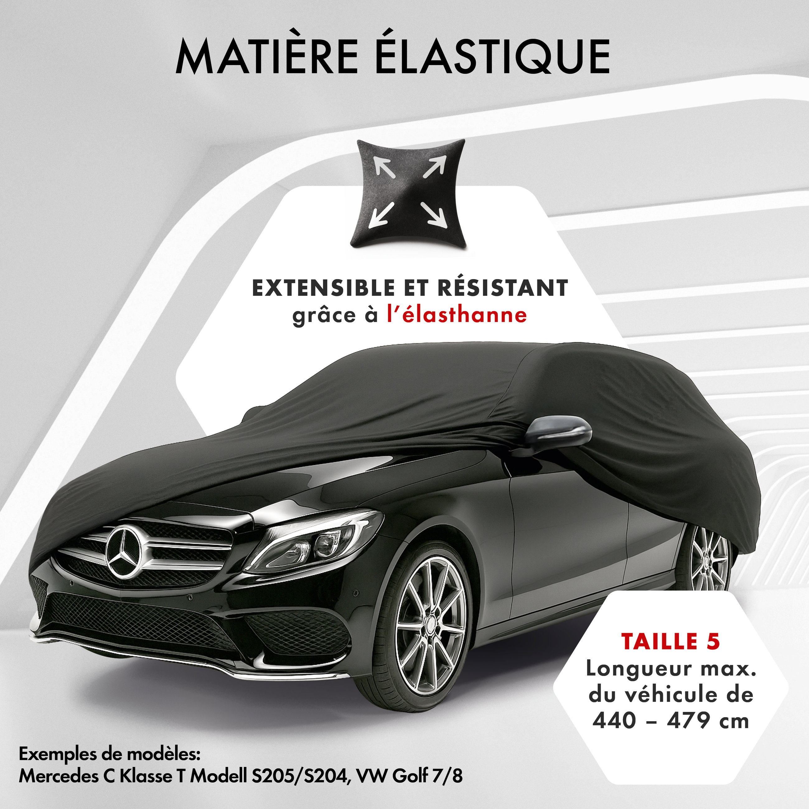 Premium housse de voiture Indoor Stretch, bâche complet pour l'interieur Plus taille 5 Break noir
