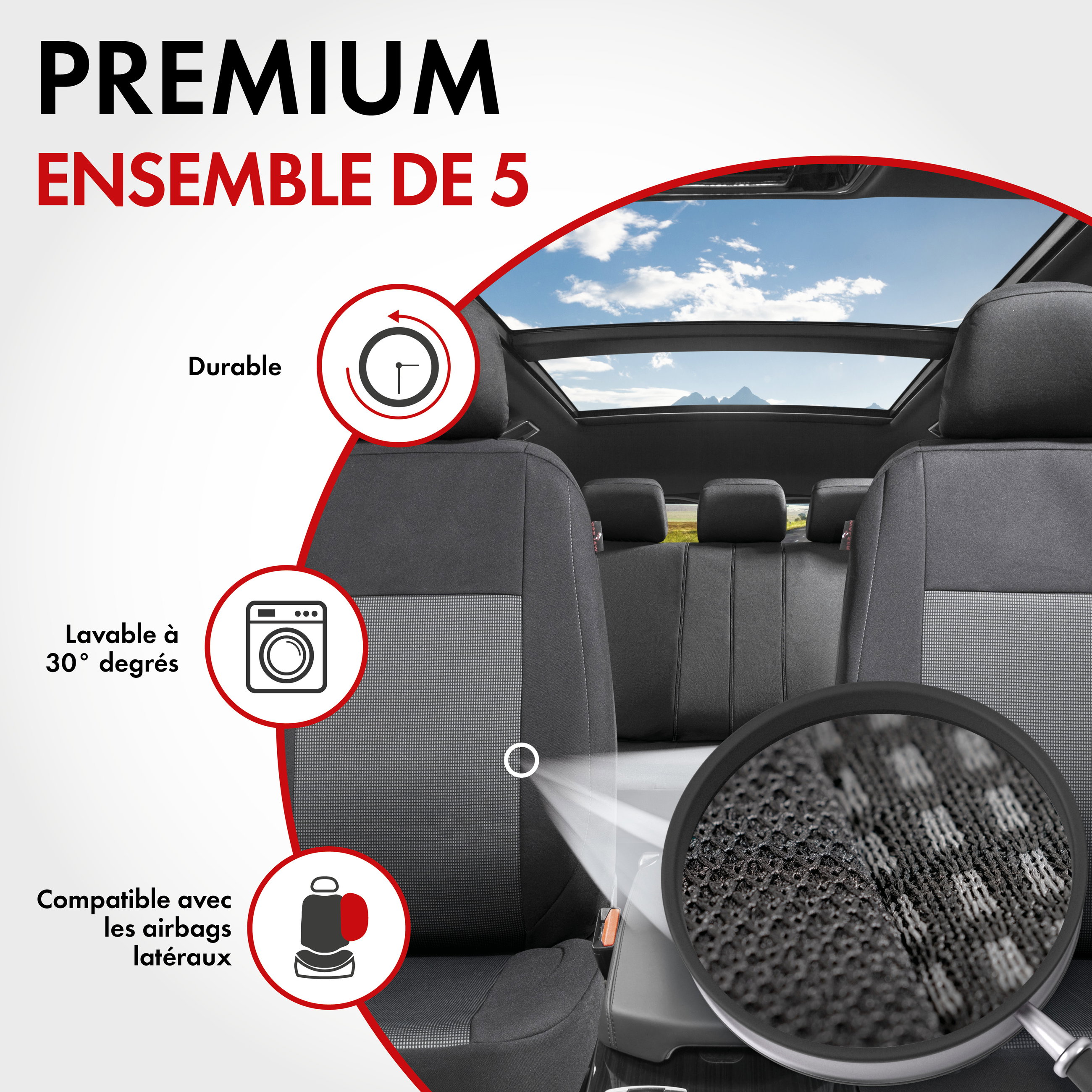 ZIPP IT Premium Housse de sièges Ardwell complet avec système de fermeture éclair noir/gris