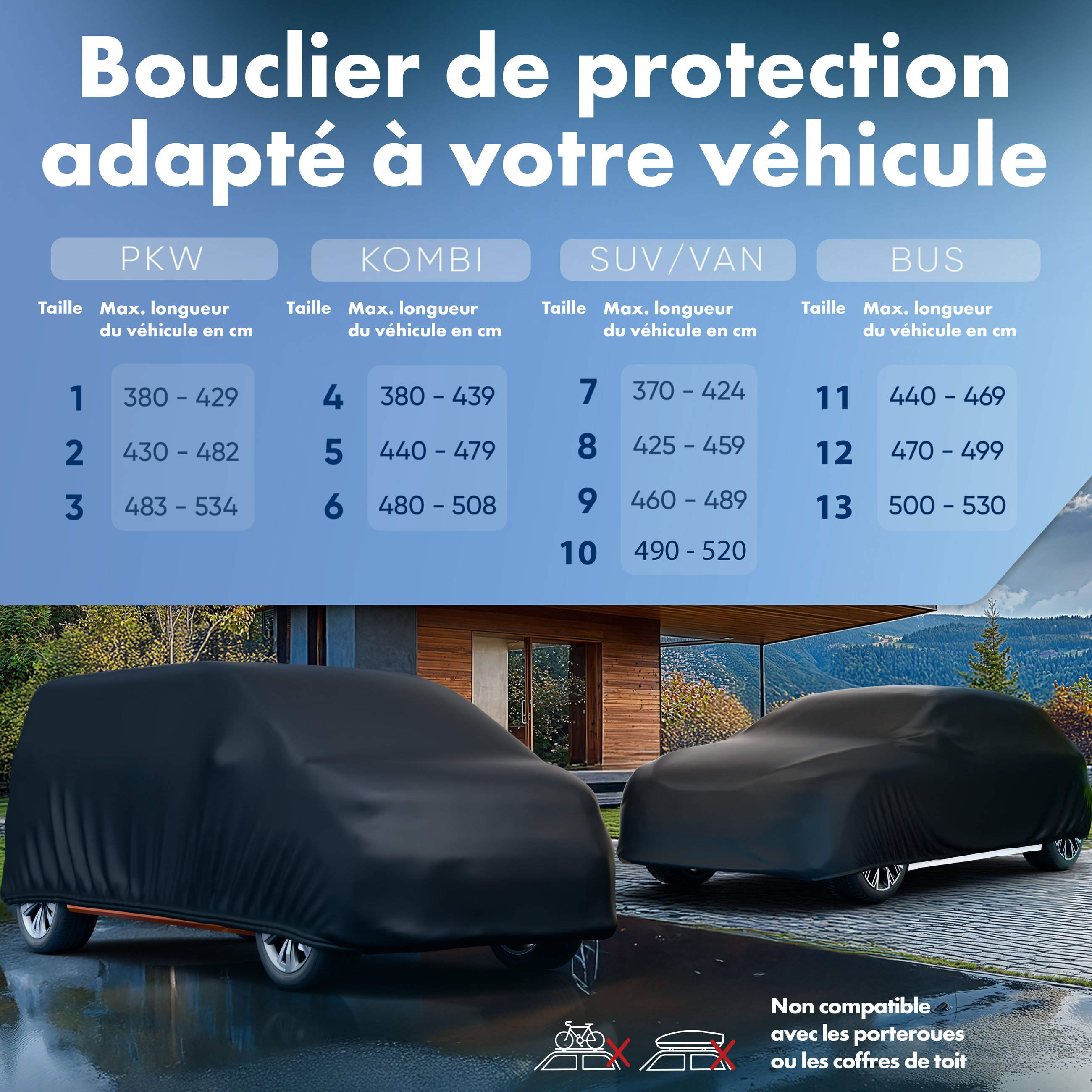 Housse de voiture All Weather, bâche pour bus taille 11 noir