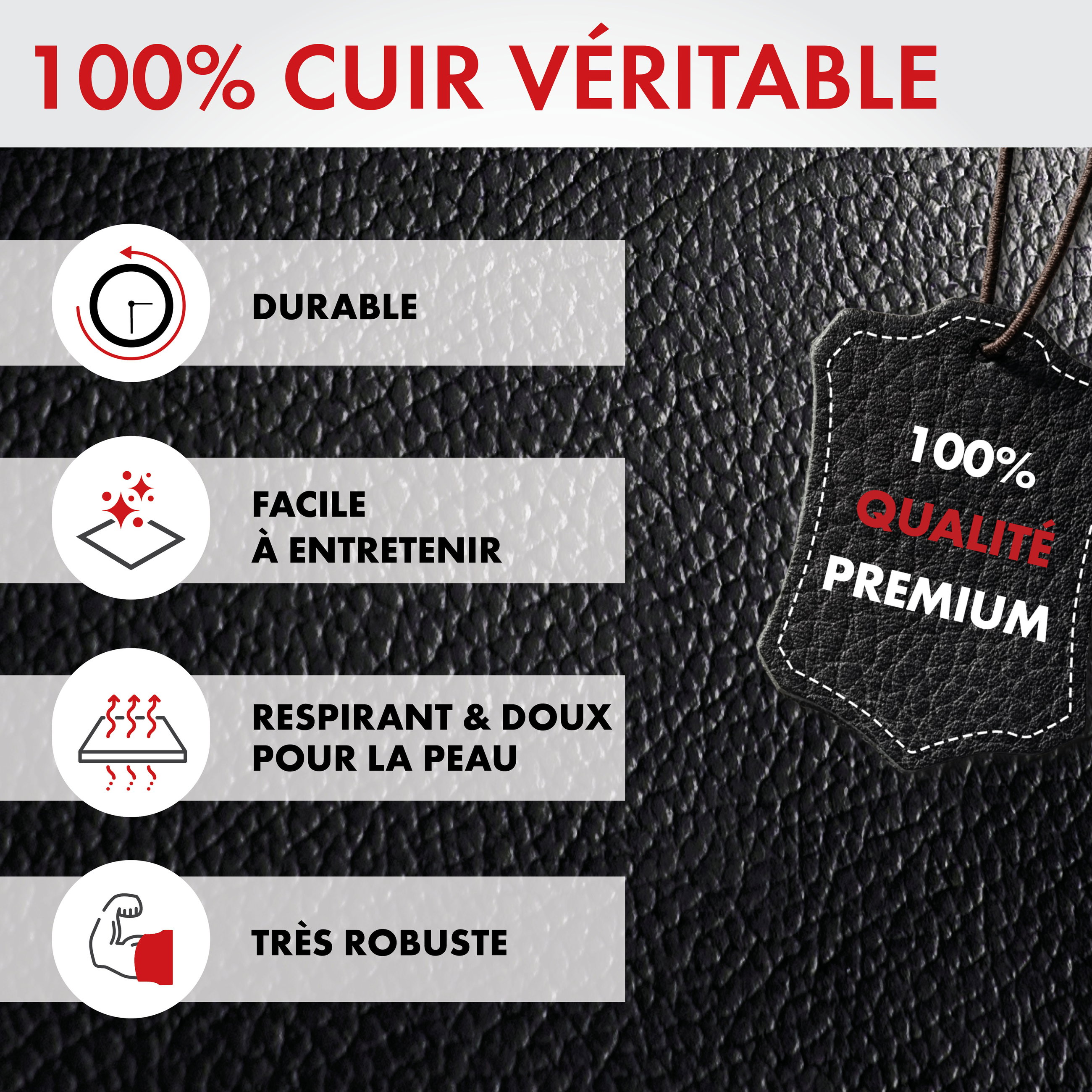Housse de siège Billy en cuir véritable noir ZIPP-IT, 1 pièce