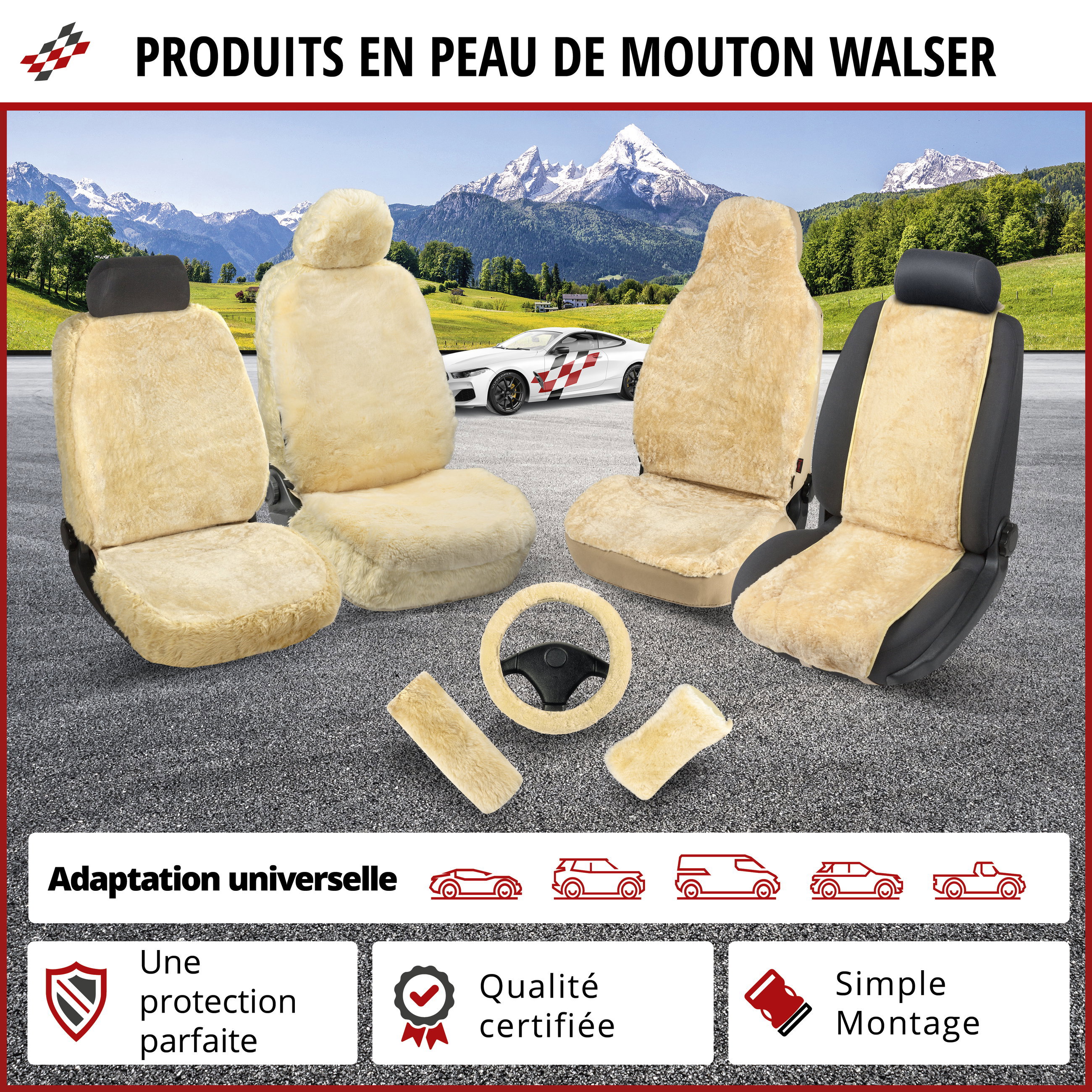 Autositzbezug Mona Lammfell & Webpelz, 12-14 mm beige - ZippIt 110 & 115