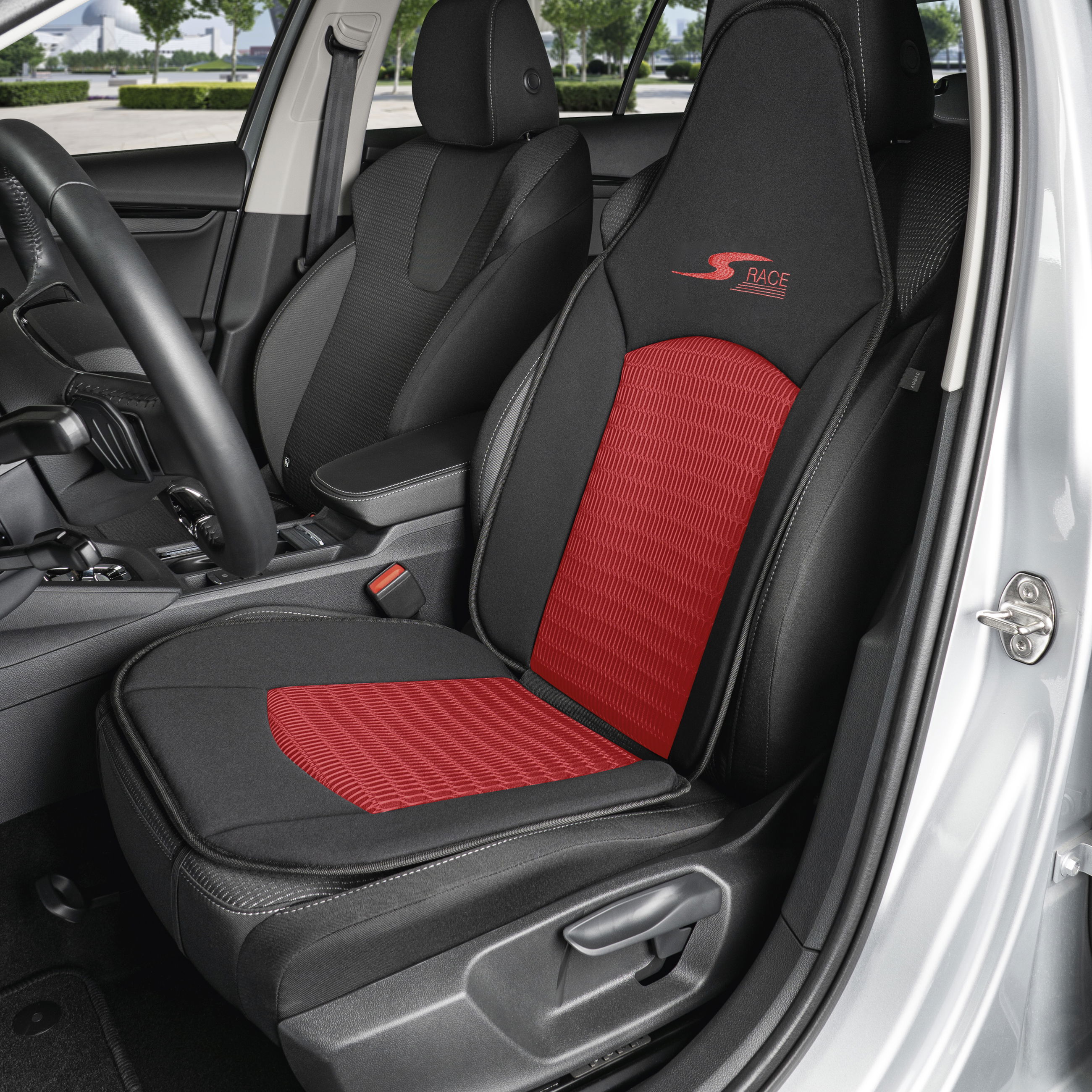 Cojín de asiento S-Race, coche protector de asiento para Highback-/asientos tipo piloto, coche protector de asiento asientos delanteros rojo, 1 pieza