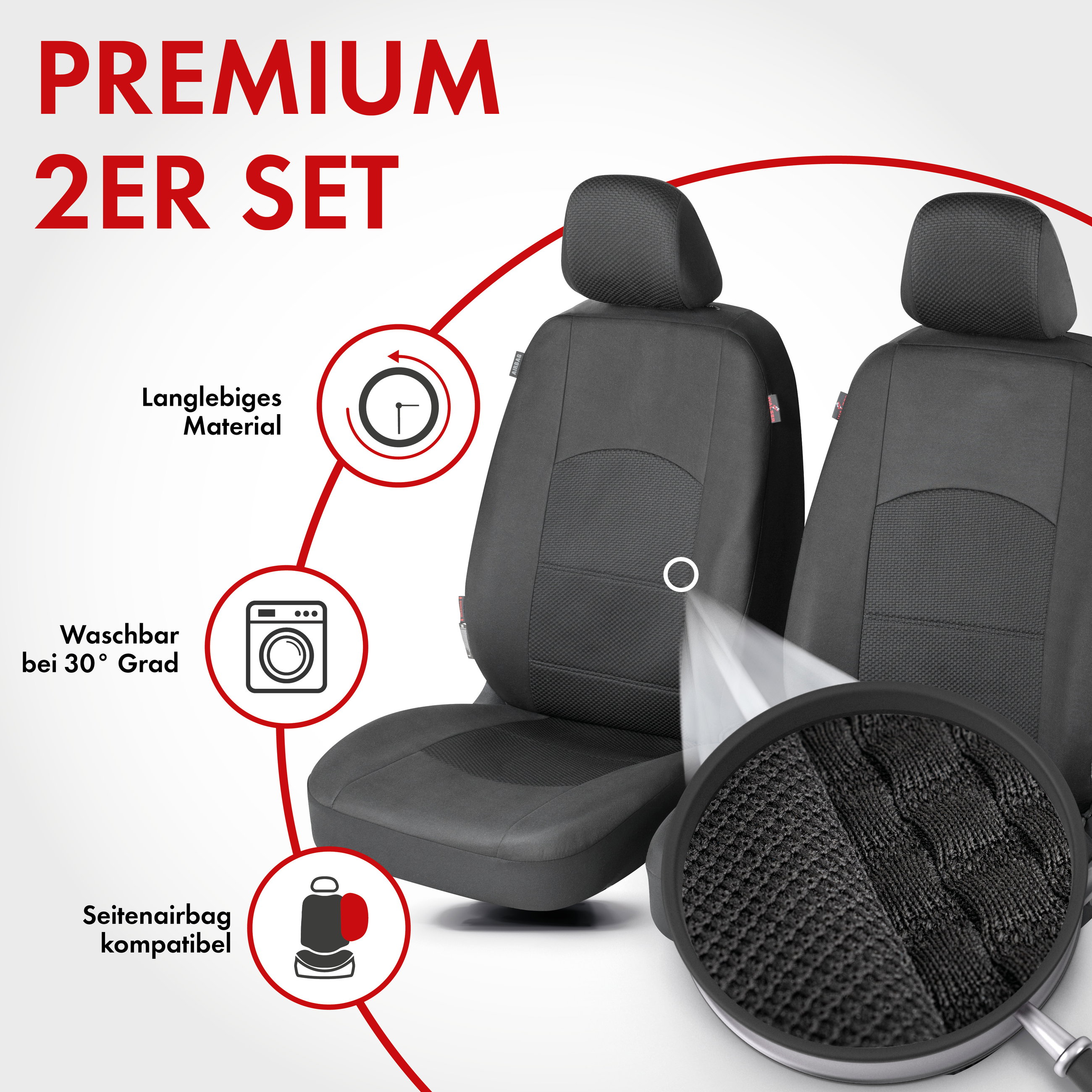 Autositzbezug ZIPP-IT Premium Derby, PKW-Schonbezüge für 2 Vordersitze mit Reißverschluss-System schwarz