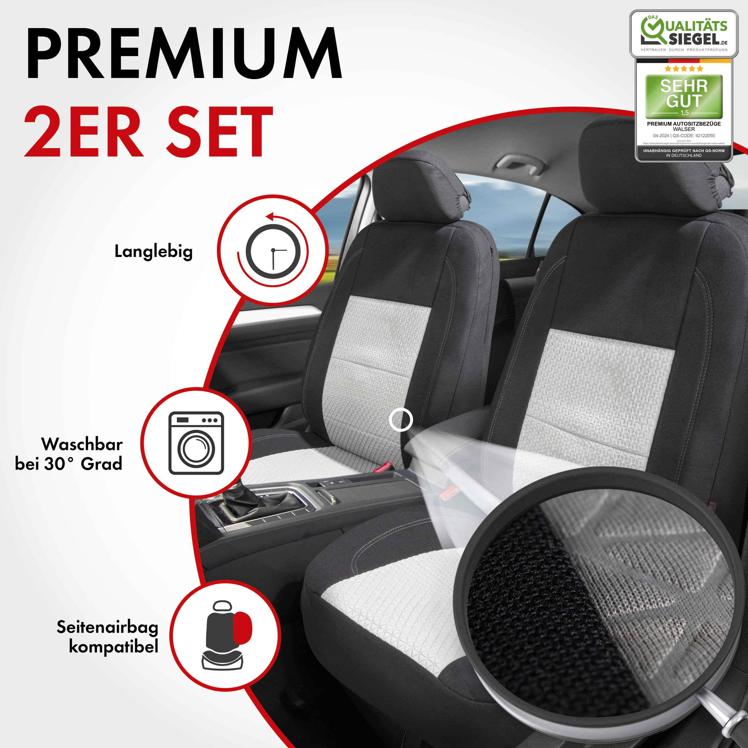 Autositzbezug ZIPP-IT Premium Avignon, PKW-Schonbezüge für 2 Vordersitze mit Reißverschluss-System schwarz/silber