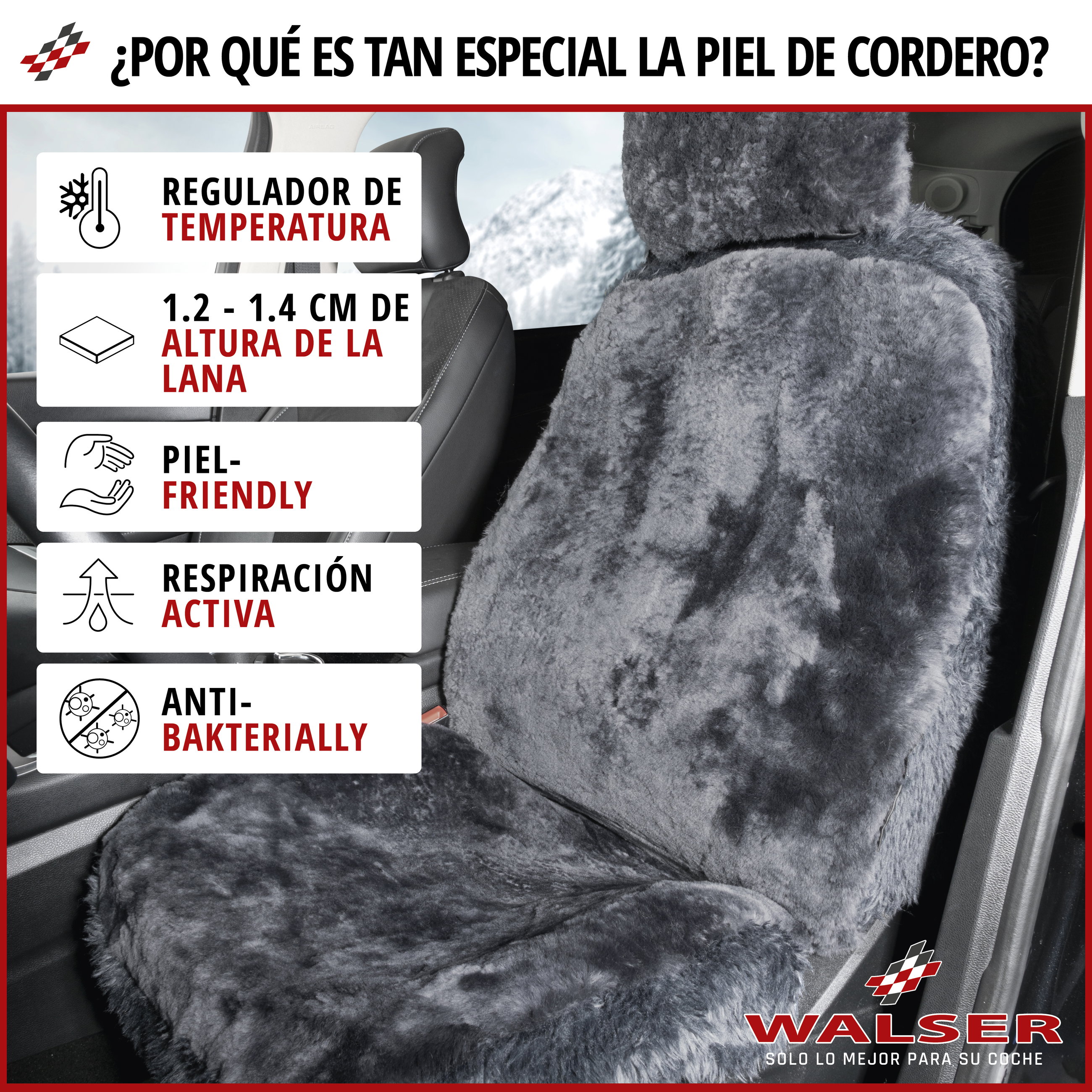 Funda de asiento Maya de piel de cordero, funda protectora de coche asiento individual, piel de corderofunda antracita, 1 pieza