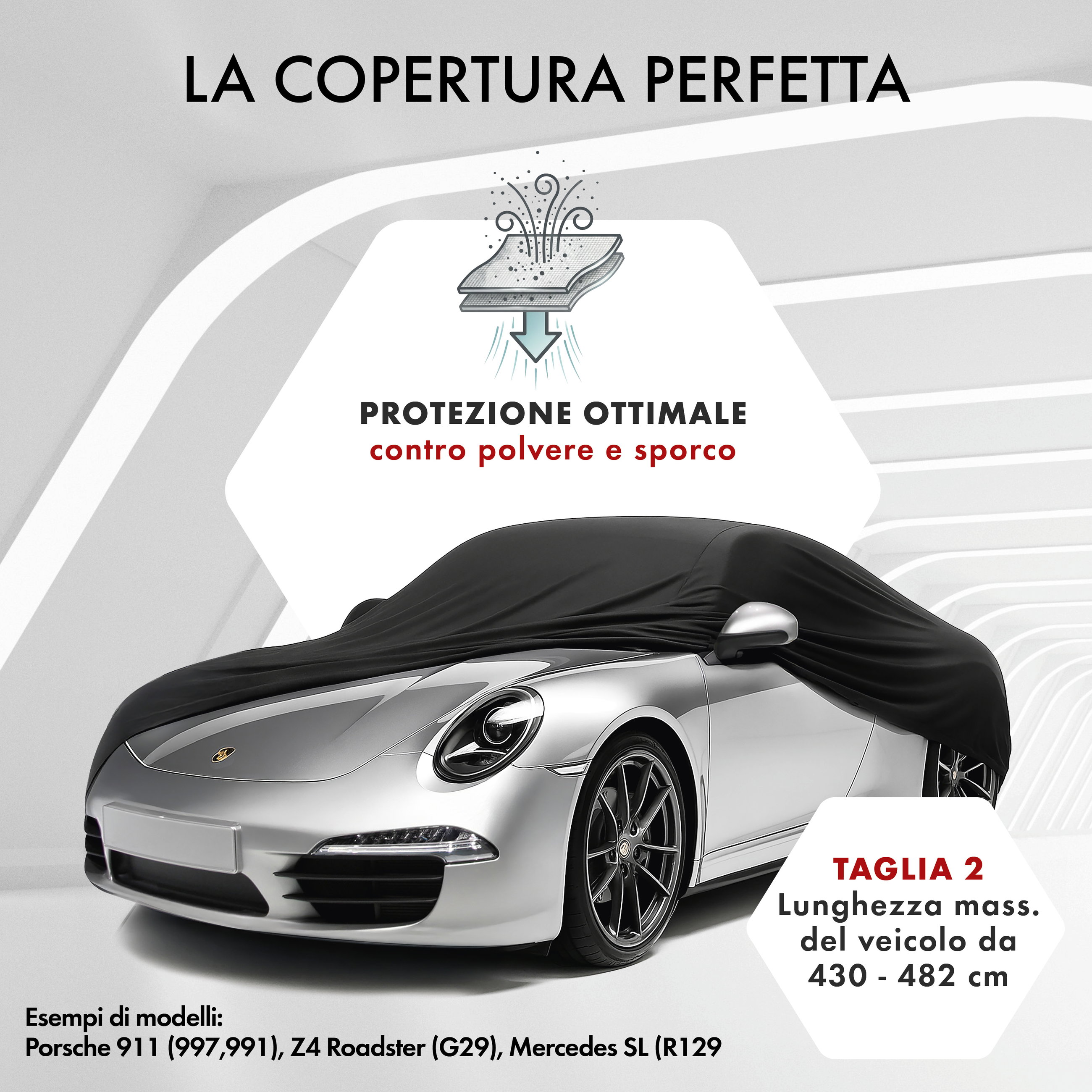 Telo Copriauto da interno Indoor Stretch, Copertura protettiva per uso interno Misura 2 Auto nero