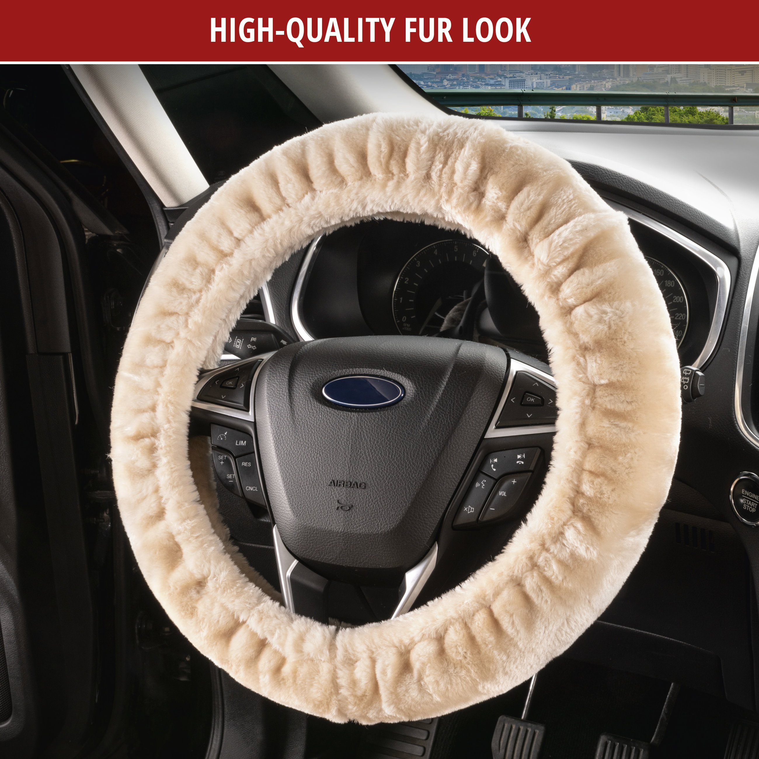 Teddy plush steering wheel cover, fluffy faux fur steering wheel cover, plush steering wheel protector beige