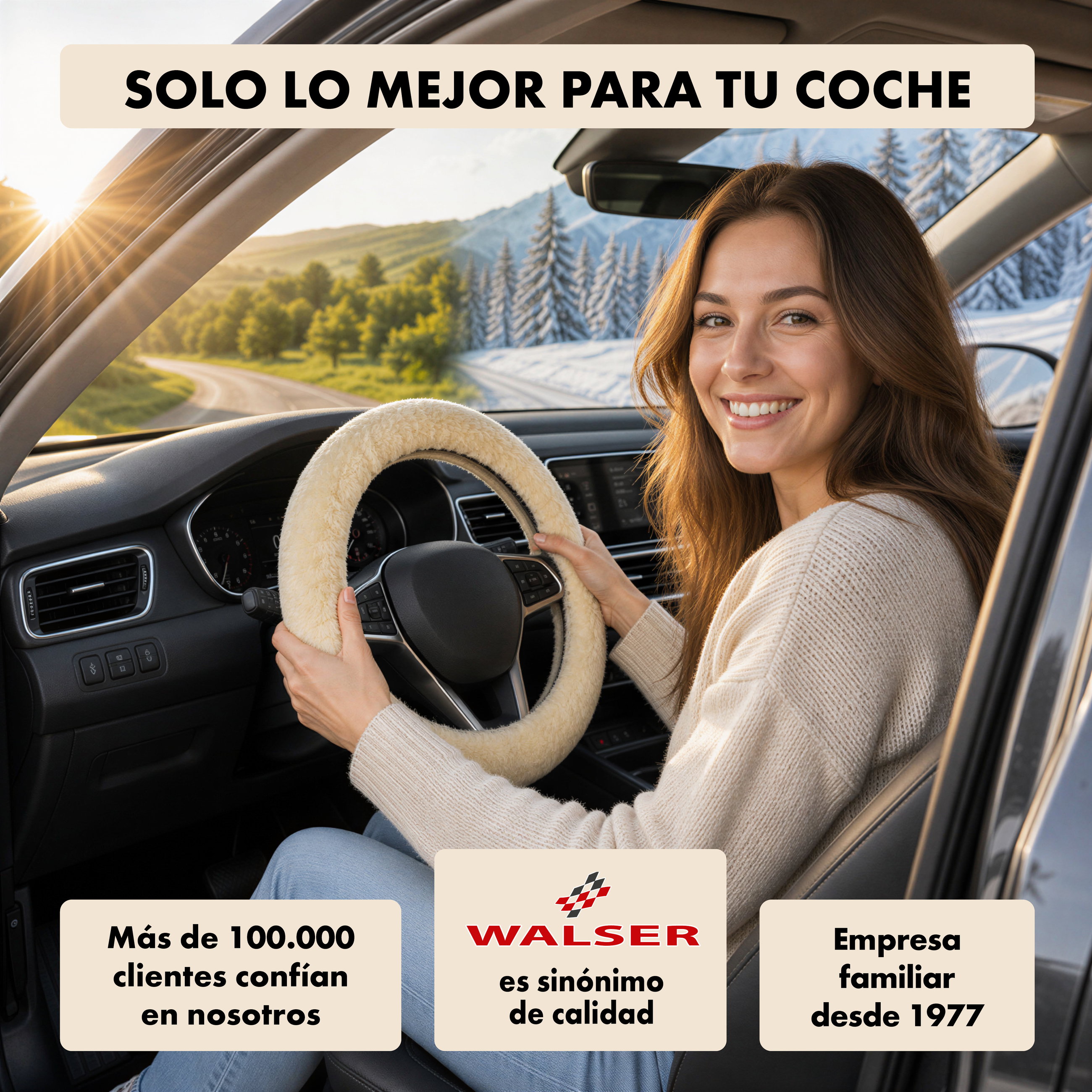 Funda de volante piel de cordero, protector de volante de coche, funda de volante talla universal beige