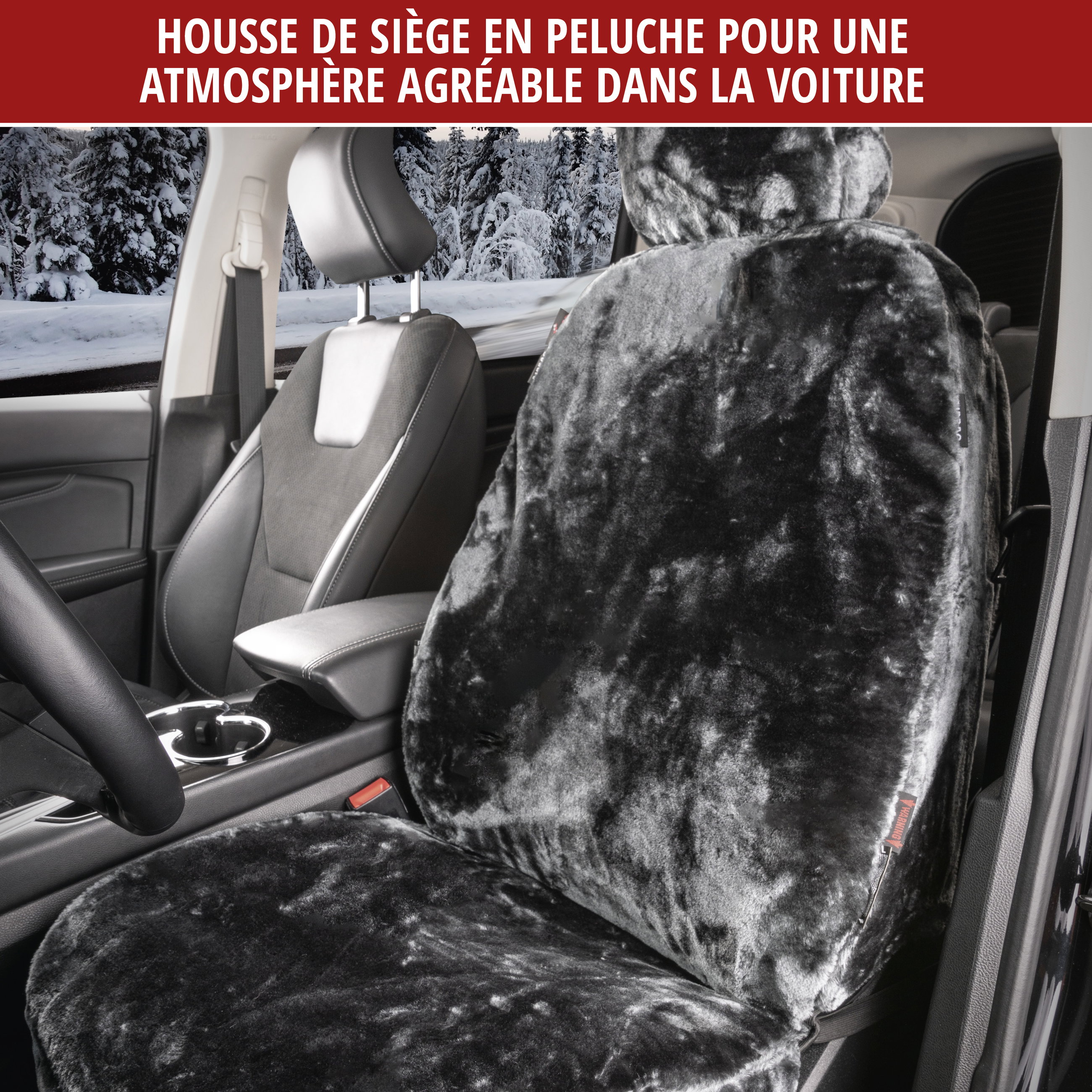 Housse de siège auto Teddy en fausse fourrure, protection de siège individuel, revêtement en fausse fourrure anthracite, 1 pièce