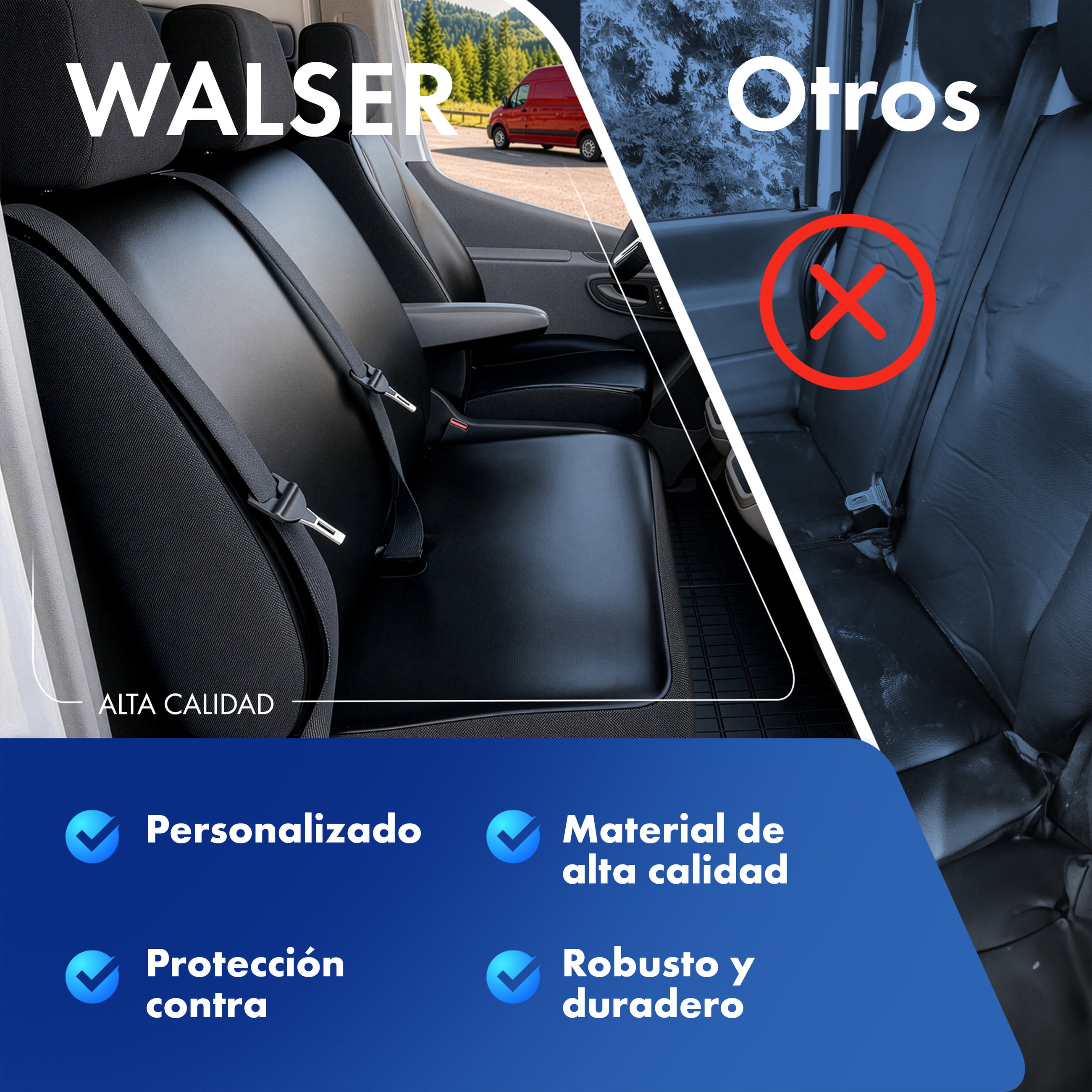 Ford Transit V363/Transit Connect V408 funda de asiento compatible de cuero sintético, ajuste perfecto para asiento individual delantero (hueco reposabrazos derecho)