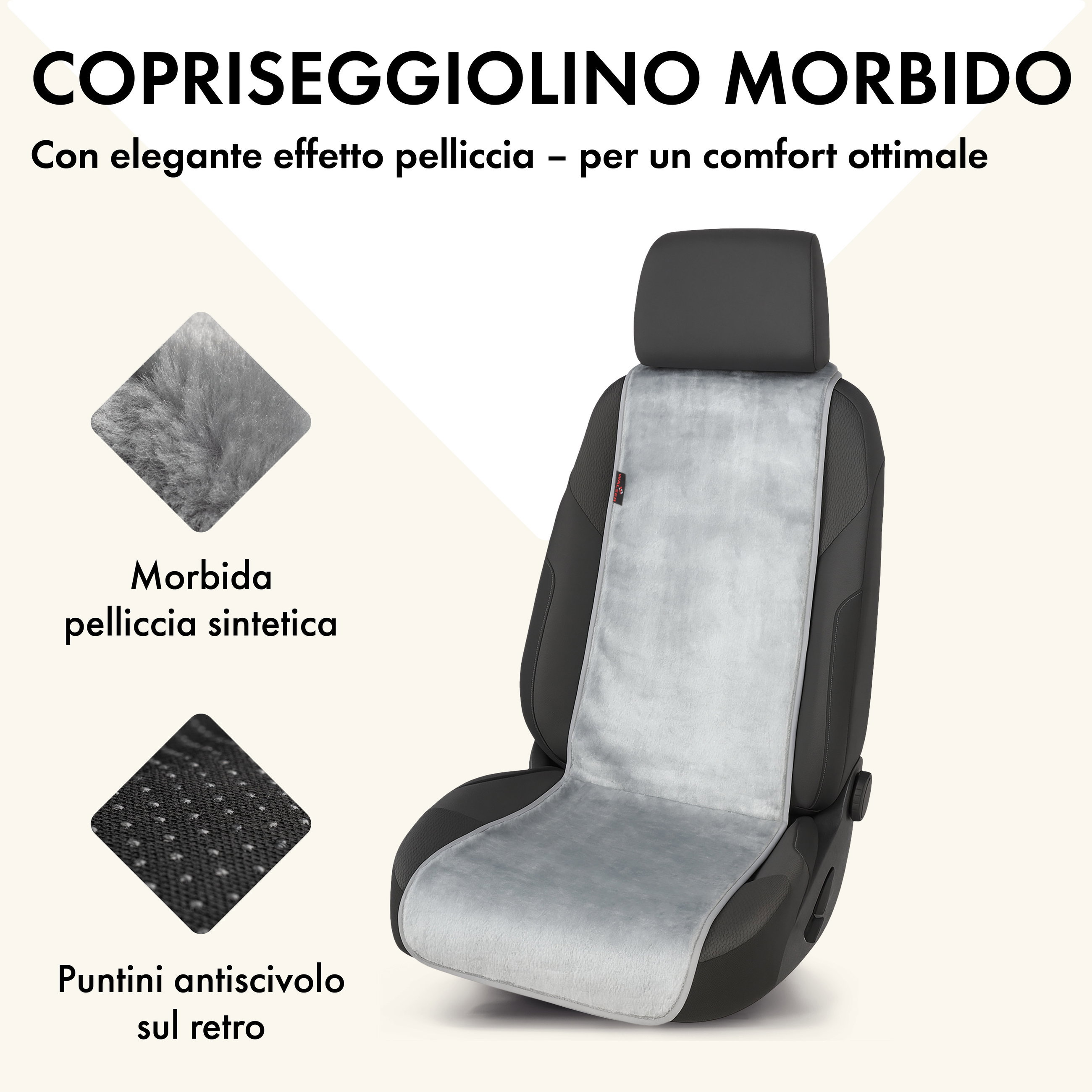Coprisedile auto Teddy, protezione sedile auto in pelliccia sintetica per sedile singolo, rivestimento in pelliccia sintetica argento, 1 pezzo