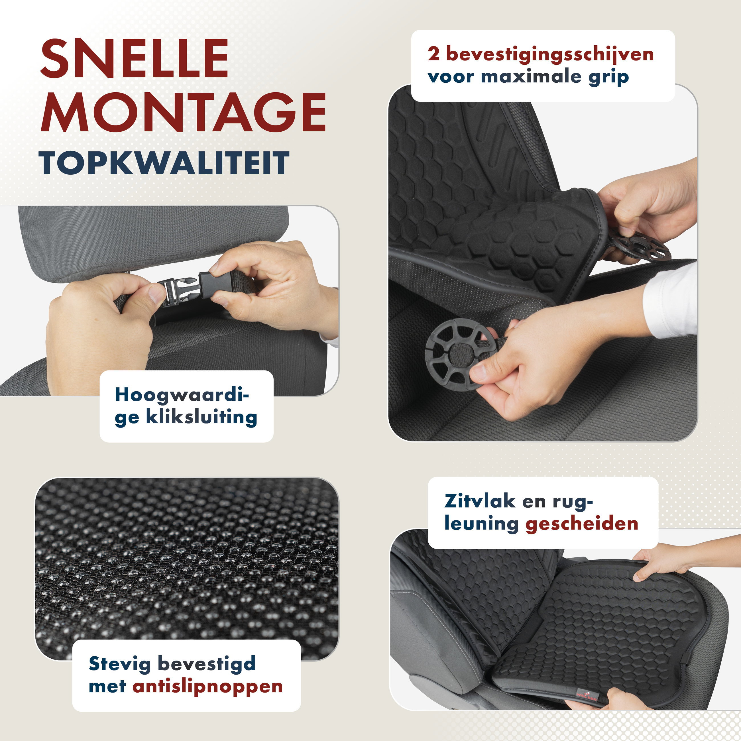 Kopfstützenbezug, Sitzunterlage, Rückenschonung, Klickverschluss, Antirutsch-Fläche