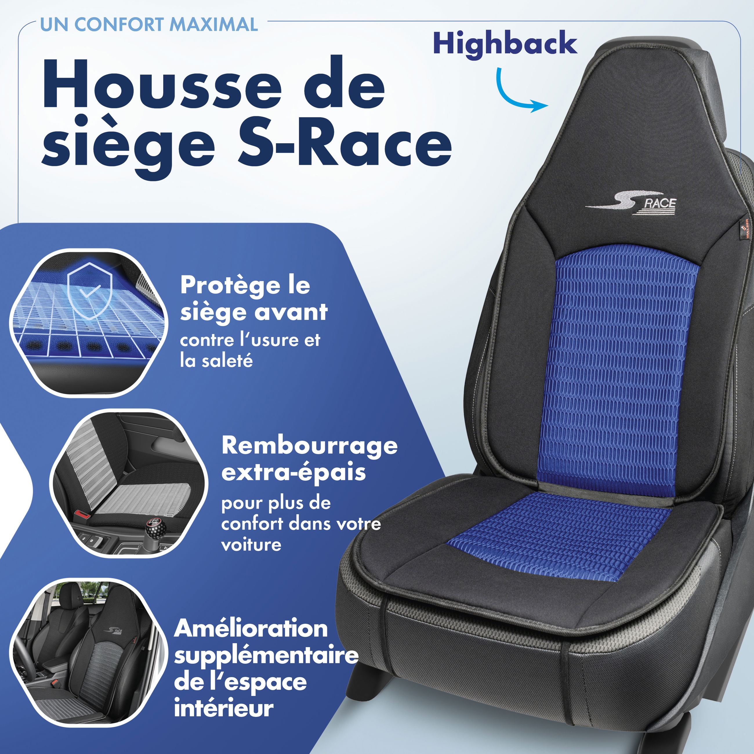 Kissen, Dekoration für Zuhause, Stuhl, Mobiliar, Auto, Kissen, Dekoration für Zuhause, Auto, Transport, Fahrzeug, Auto-Innenausstattung, Autositz, Sitzkissen, Blau gemustert, gepolsterte Rückenlehne