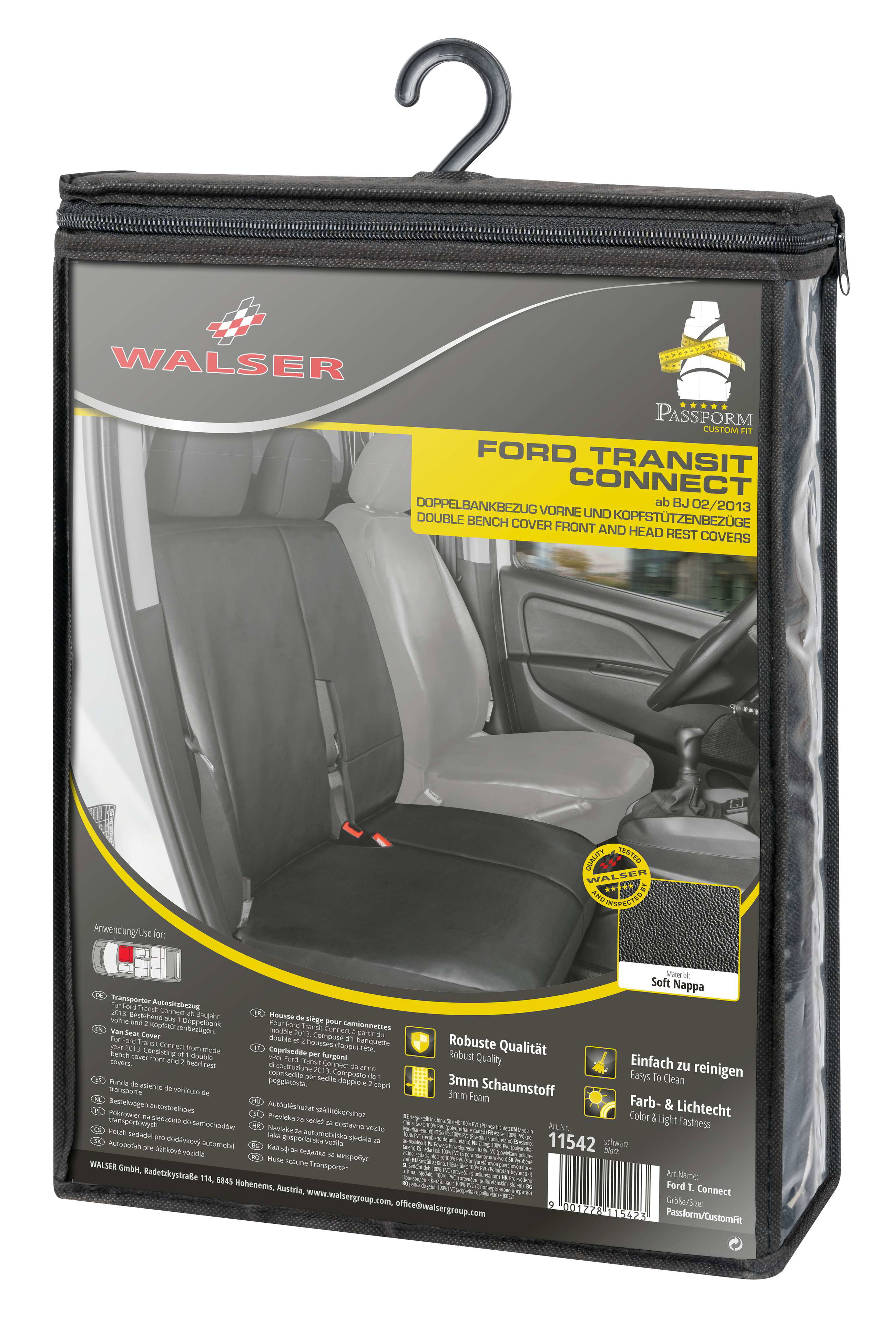 Housse de siège Transporter en simili cuir pour Ford Transit Connect, siège passager double