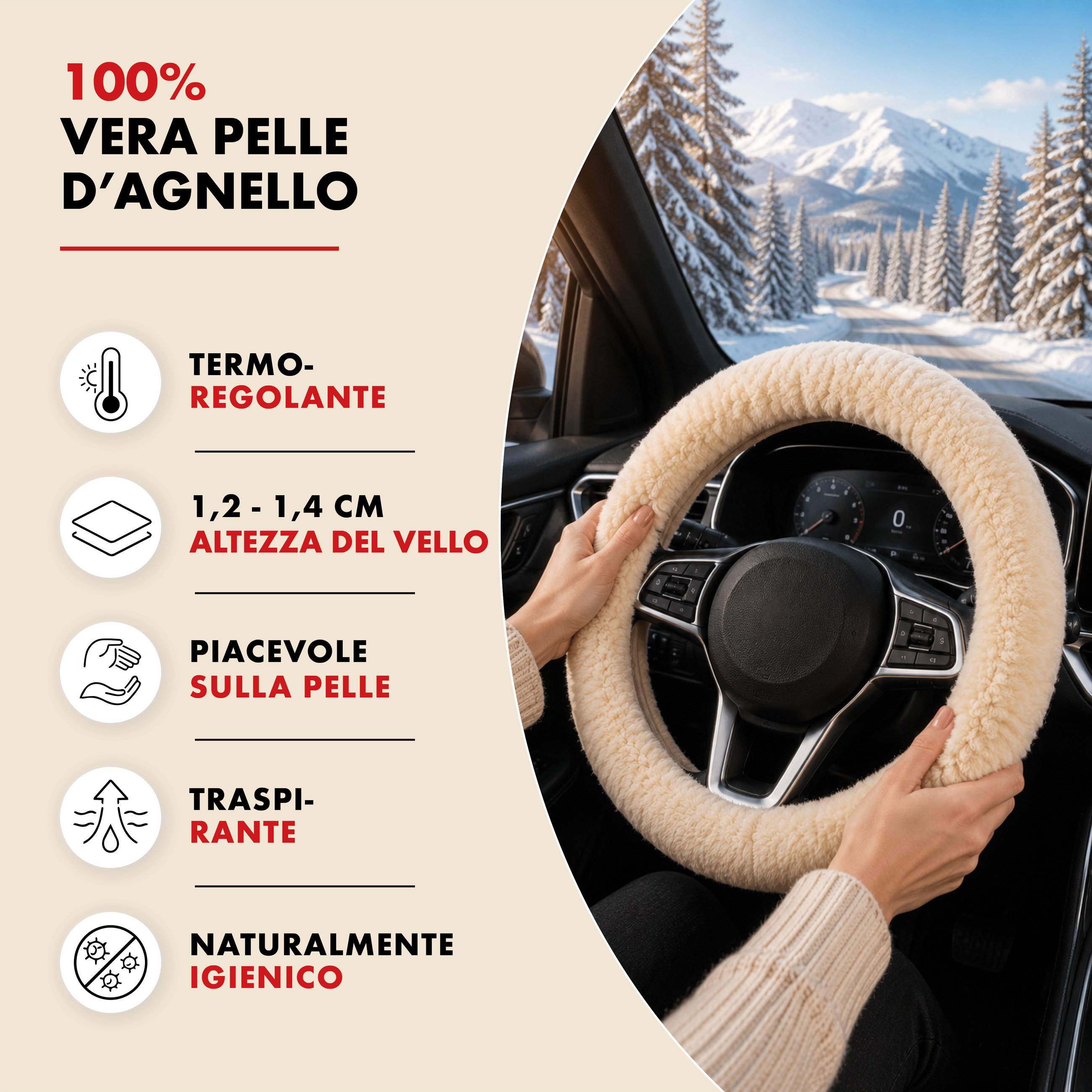 Coprivolante in pelle d'agnello beige