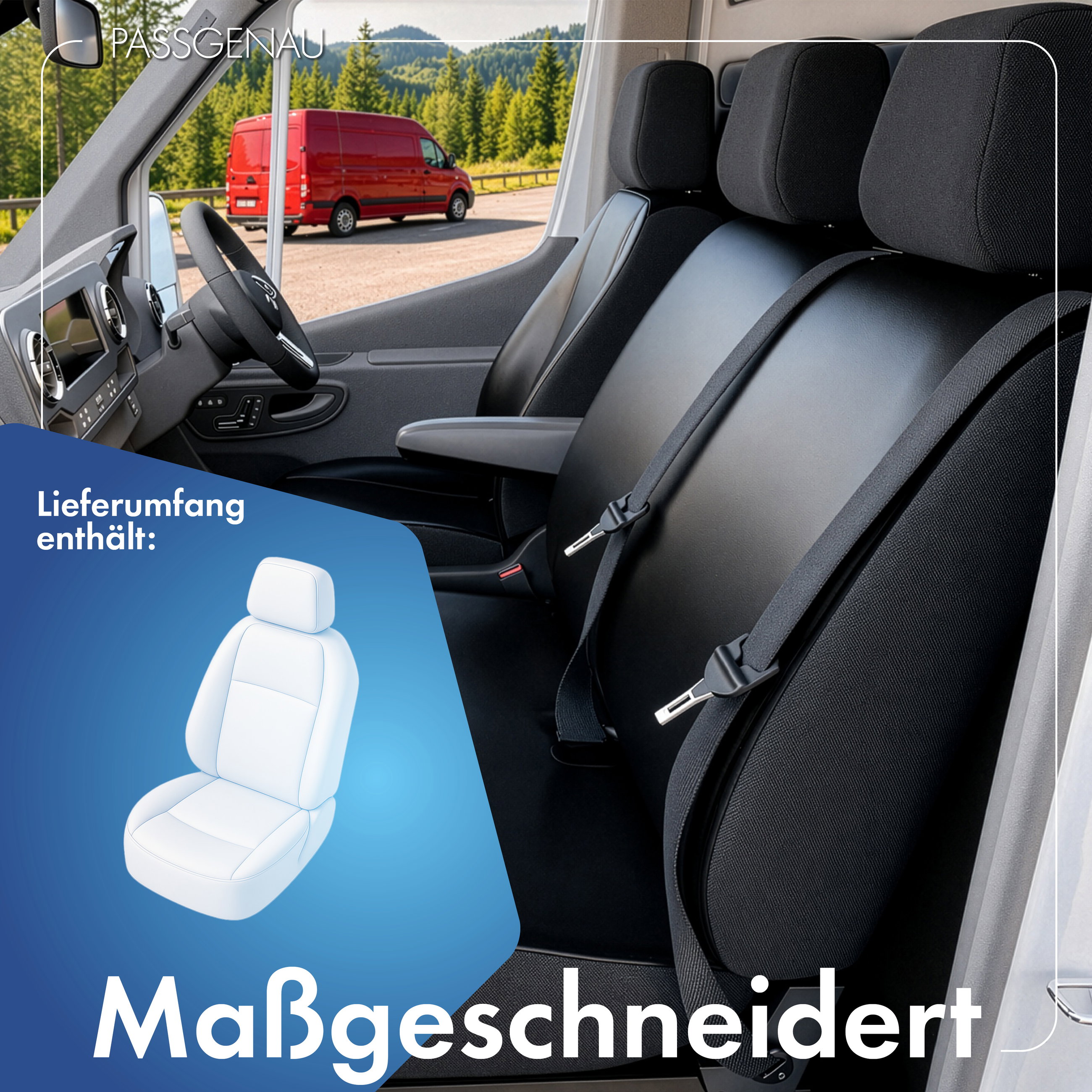 VW Caddy 3 kompatibler Sitzbezug Kunstleder, passgenau für Einzelsitz vorne, robuste Sitzbezüge Transporter/Van anthrazit