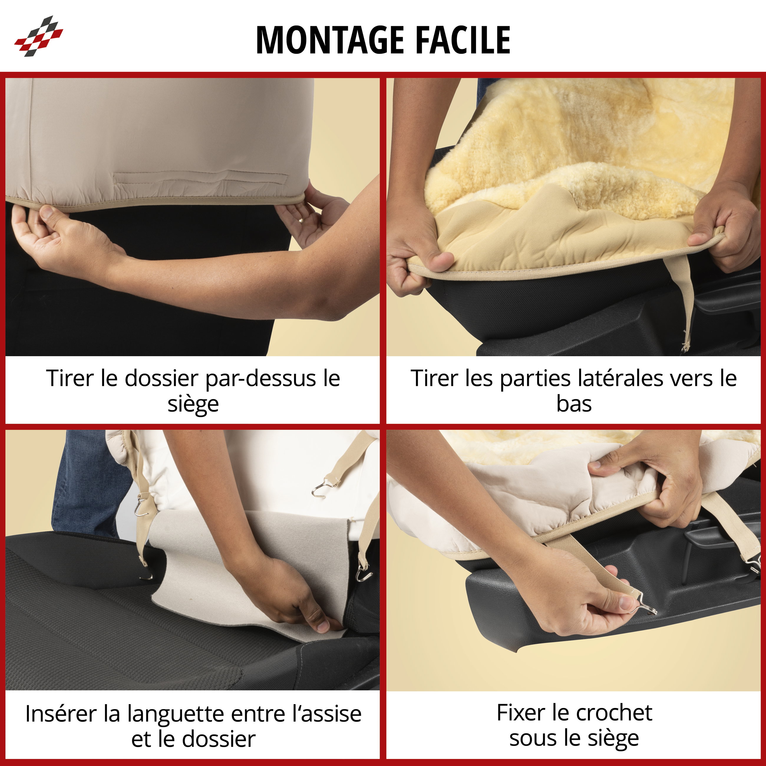Housse de siège Iva en agneau noir avec système informatique ZIPP, 1 pièce