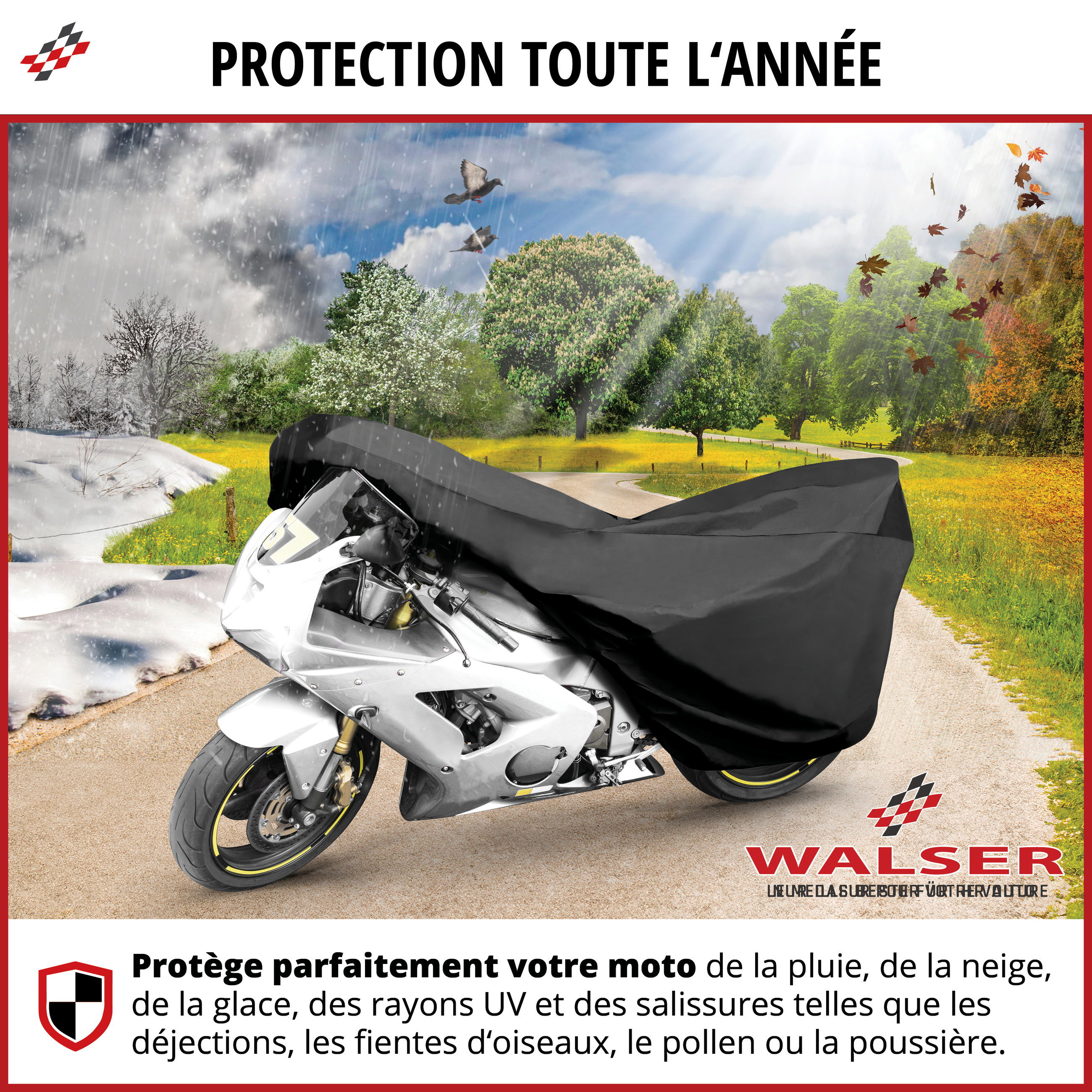 Bâche de protection pour moto All Weather M, Bâche de protection pour moto, Garage pour moto étanche - 215x95x120 cm noir