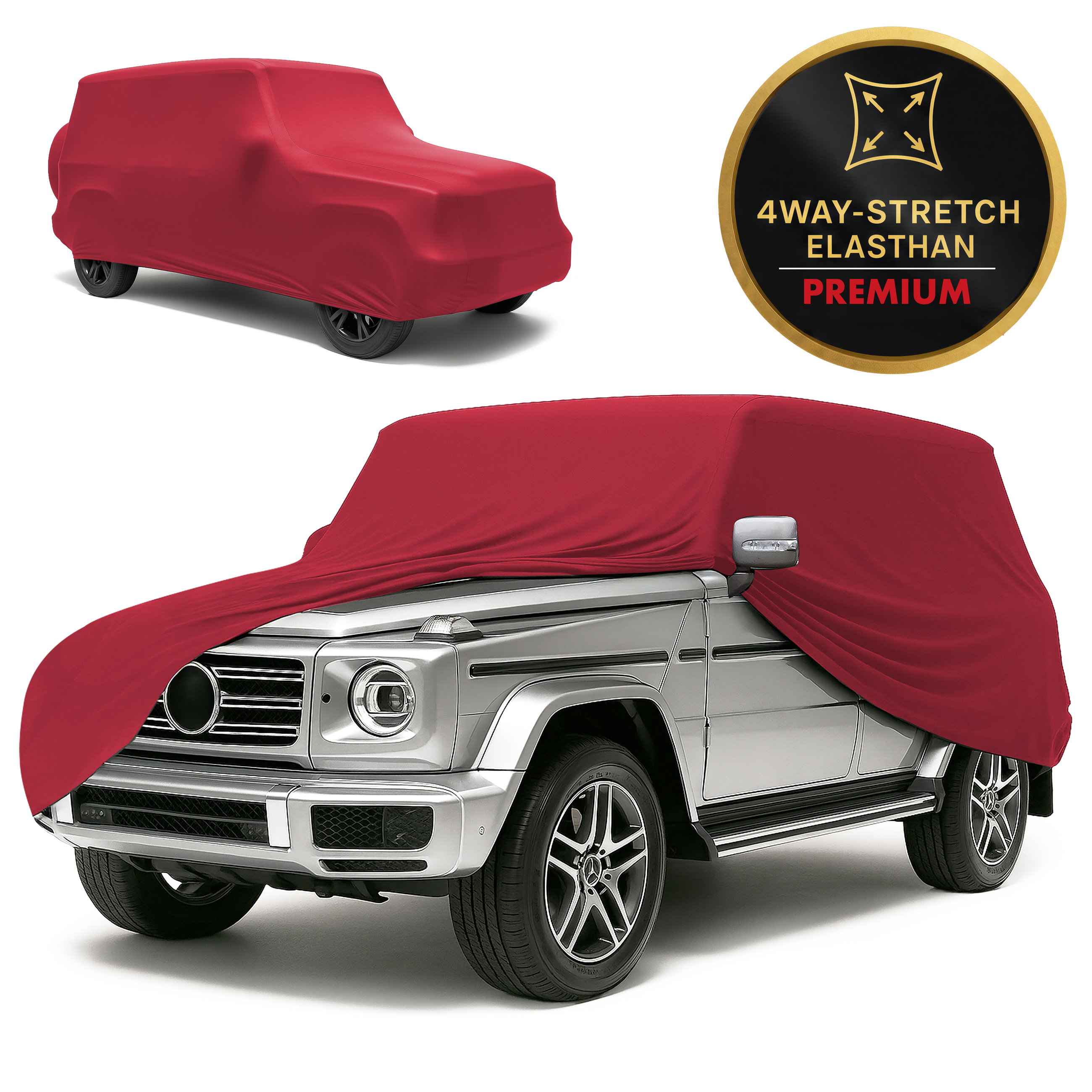 Autoplane Indoor Stretch Plus, für SUV/Van 490–520 cm, z. B. BMW X5, VW Touareg, Mercedes G-Klasse, PKW-Abdeckplane Größe 10 rot, Walser Onlineshop