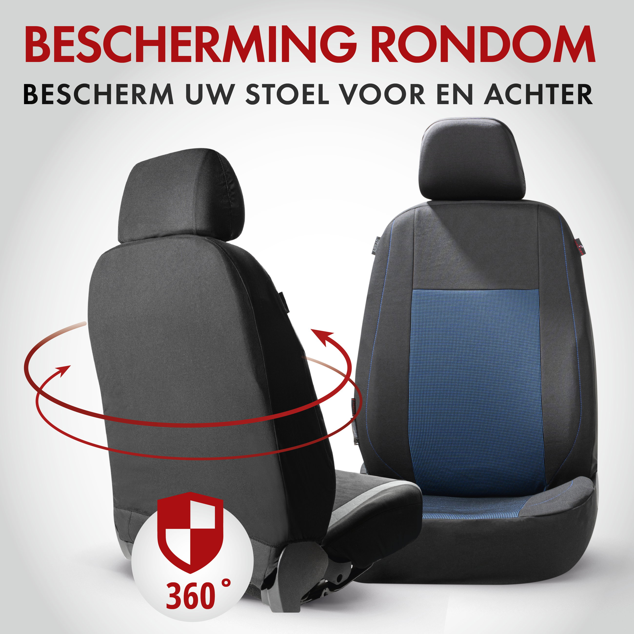 Premium Autostoelbekleding Ardwell met Zipper ZIPP-IT, Autostoelhoes set, 2 stoelbeschermer voor voorstoel, 1 stoelbeschermer voor achterbank zwart/blauw