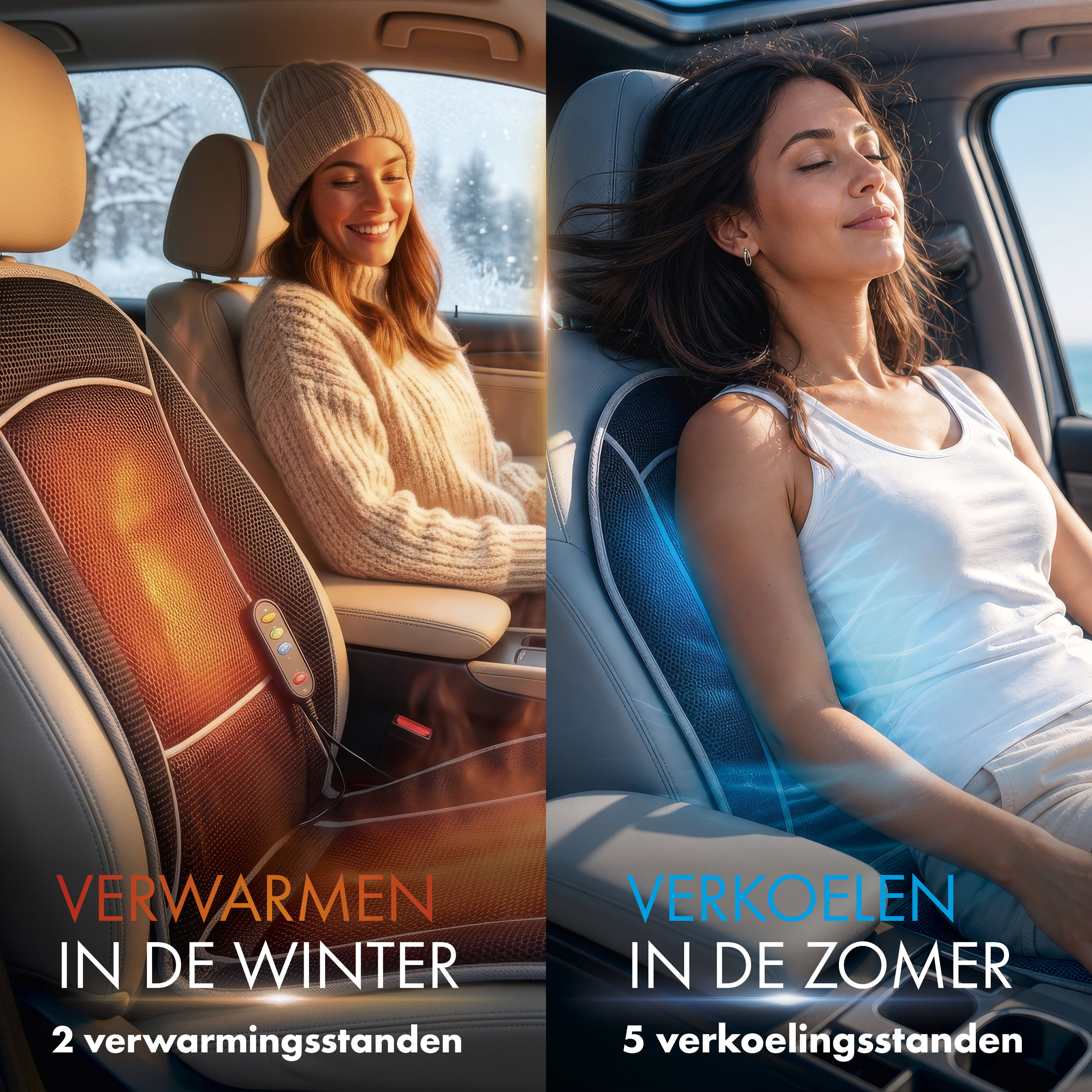 Stoelhoes CoolHeat, ademende stoelhoes met koel- en massagefunctie, 1 stuk