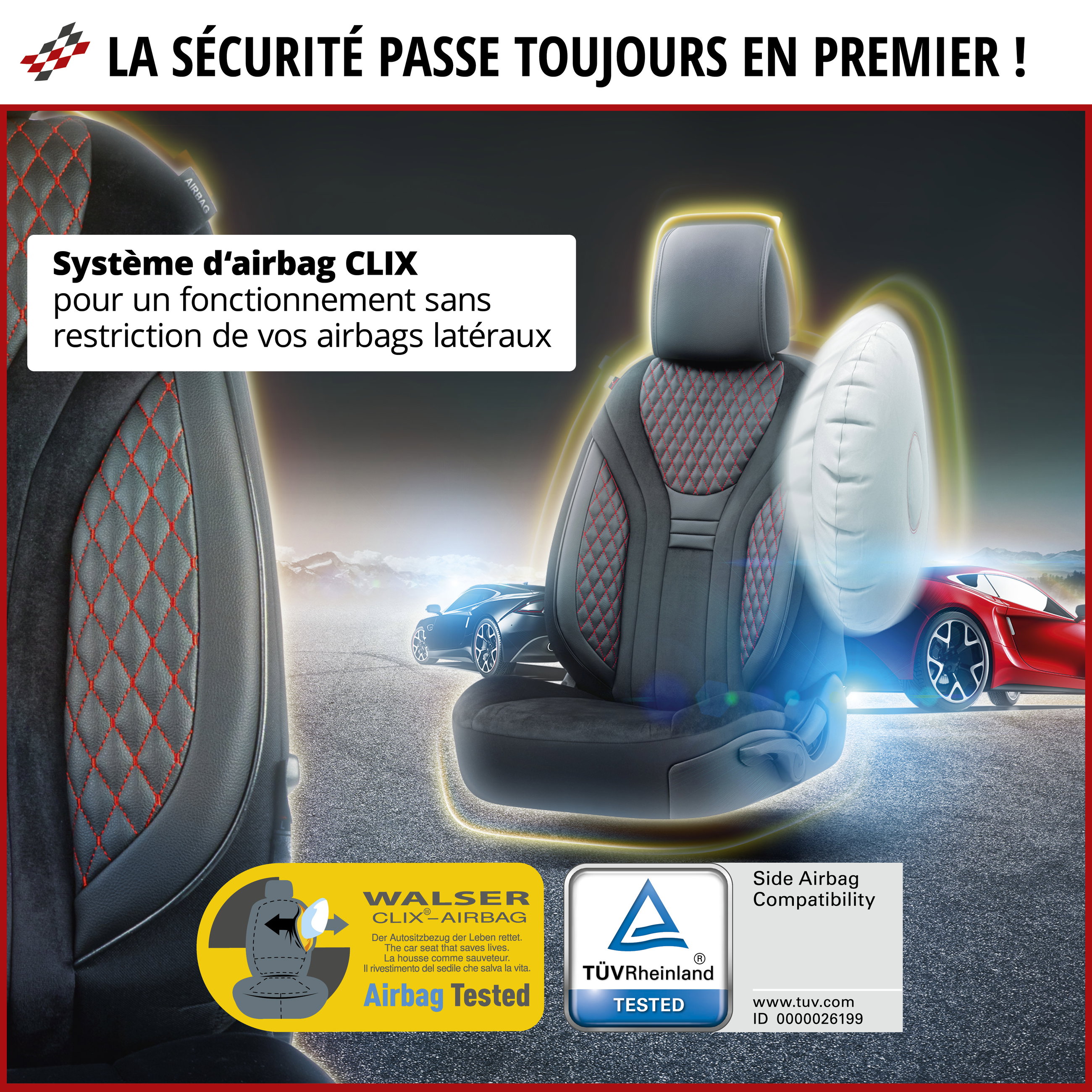 ZIPP IT Premium Housse de sièges Balmoral pour deux sièges avant avec système de fermeture éclair noir/rouge