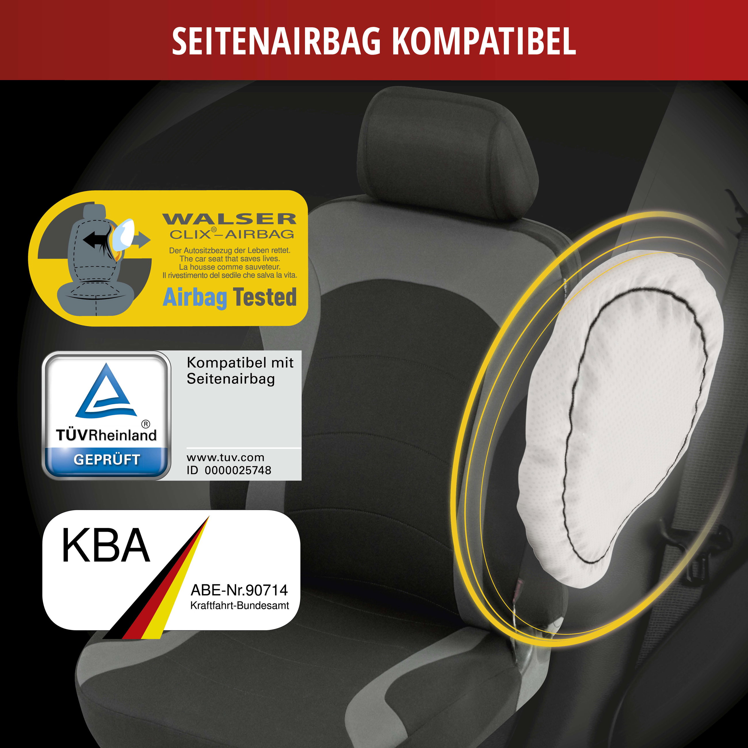 Autositzbezug ZIPP-IT Premium Inde, PKW-Schonbezüge für 2 Vordersitze mit Reißverschluss-System schwarz/grau