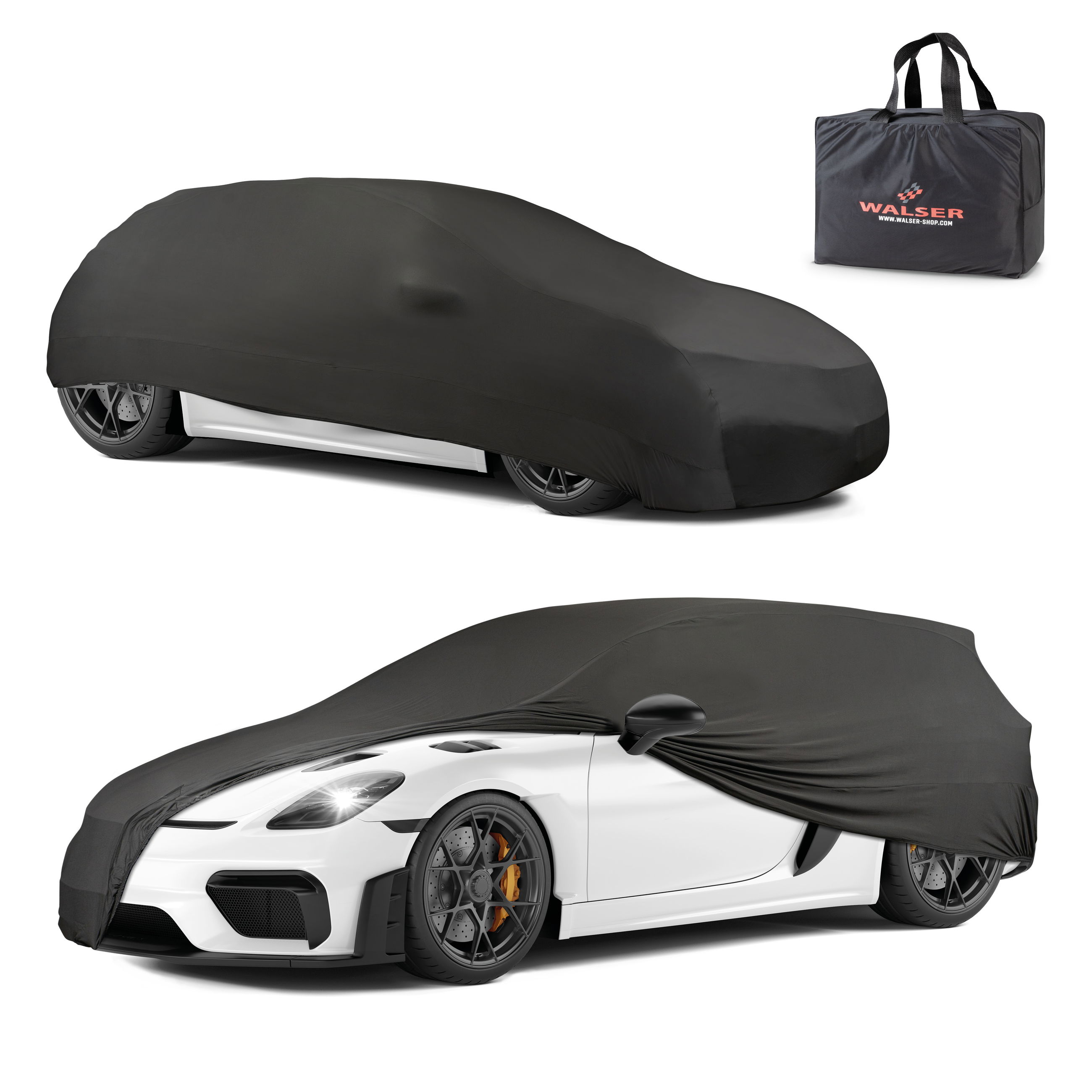Autoplane Indoor Stretch Plus, PKW-Abdeckplane Größe 2 PKW schwarz Tasche, Handtasche, Rad, Leichtmetallfelge, Reifen