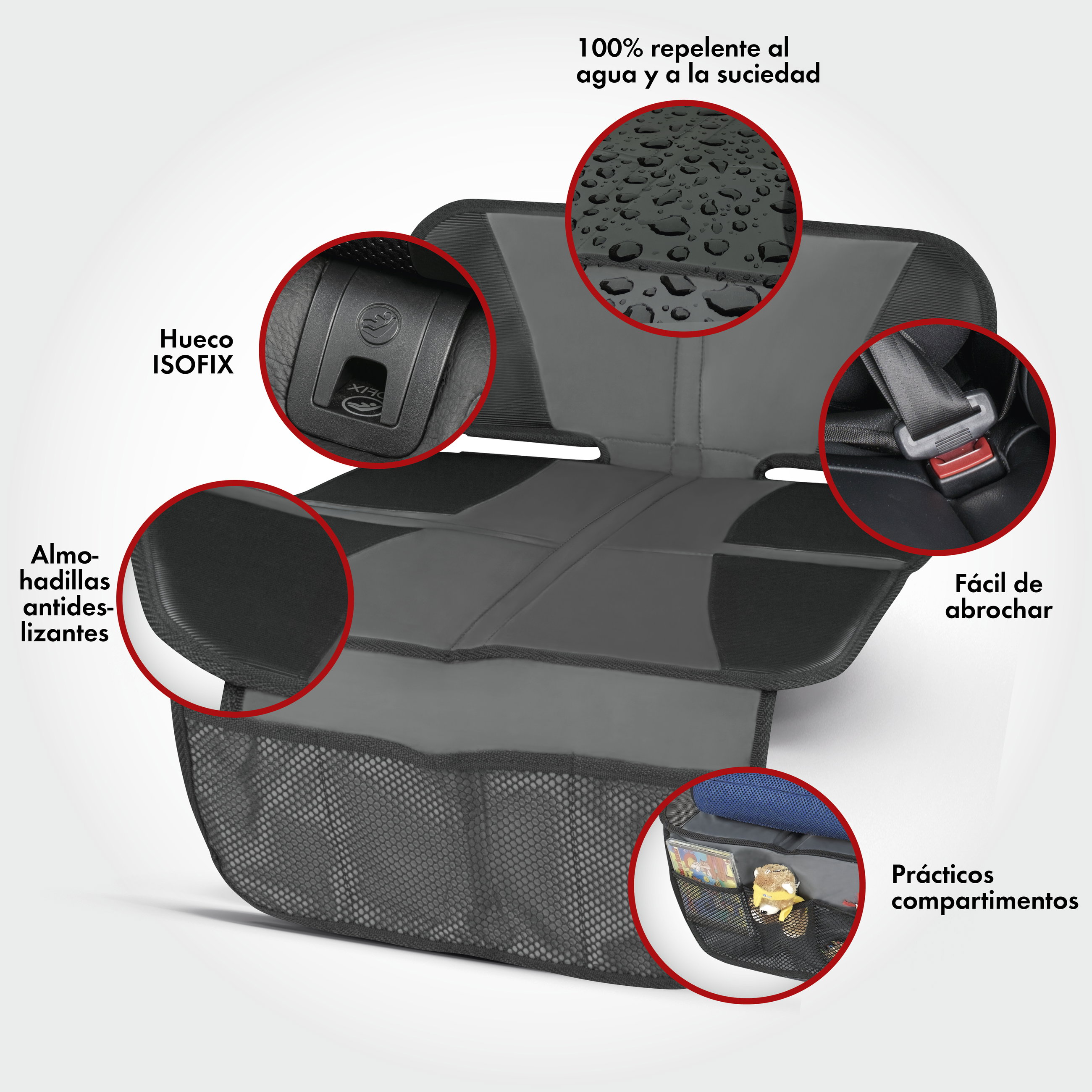 Protector de asiento para silla infantil Tidy Fred, protector de asiento, protector para silla infantil gris/negro