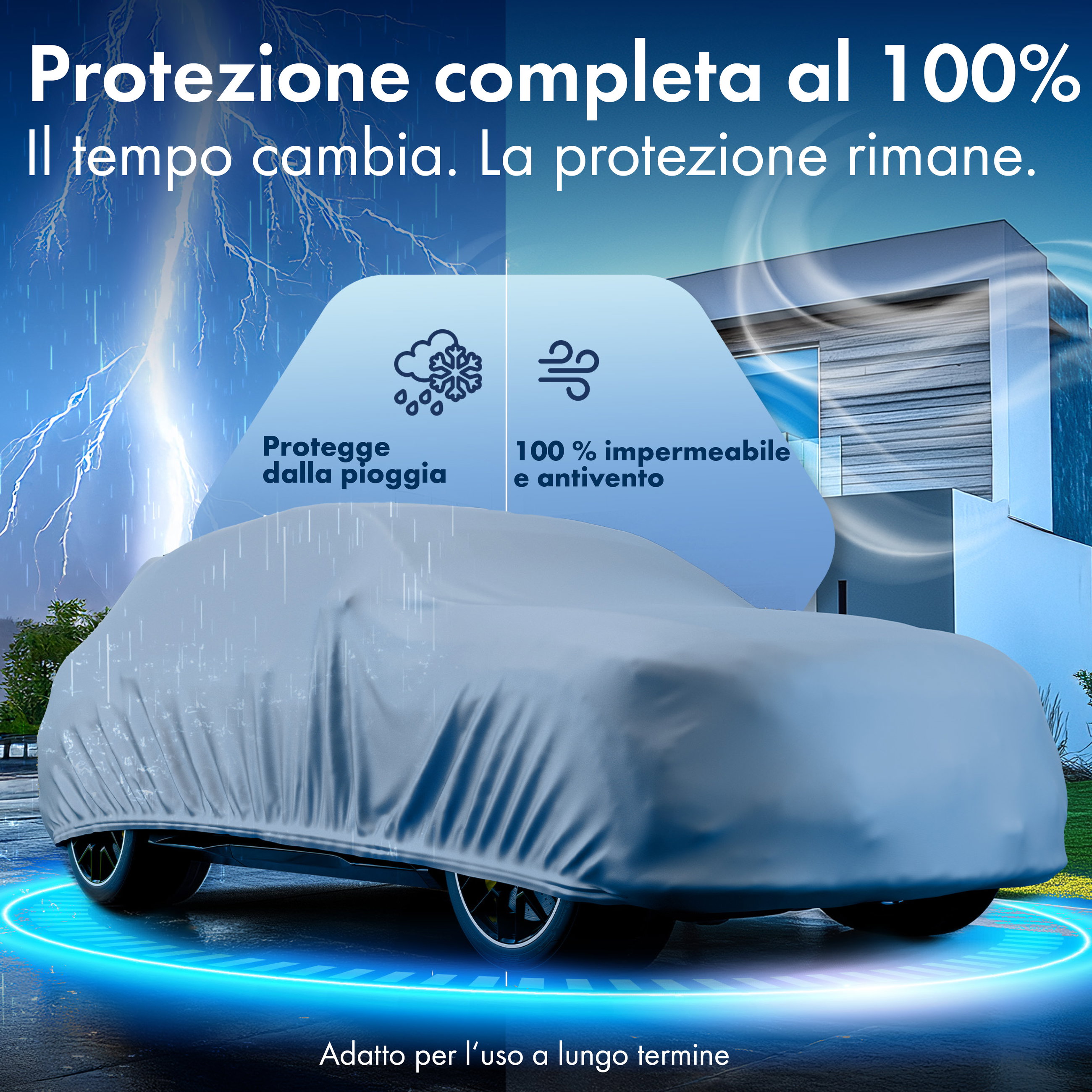 Telo Copriauto All Weather, telone per auto completo Misura 7 SUV/VAN argento