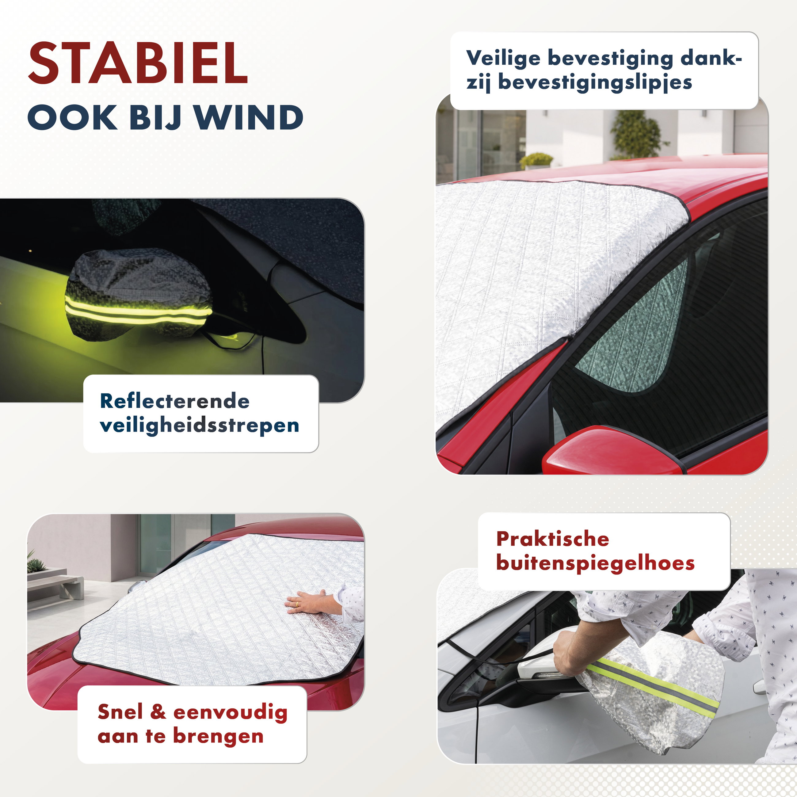 Premium thermische voorruitbeschermer met zijspiegelhoes 147x120 cm