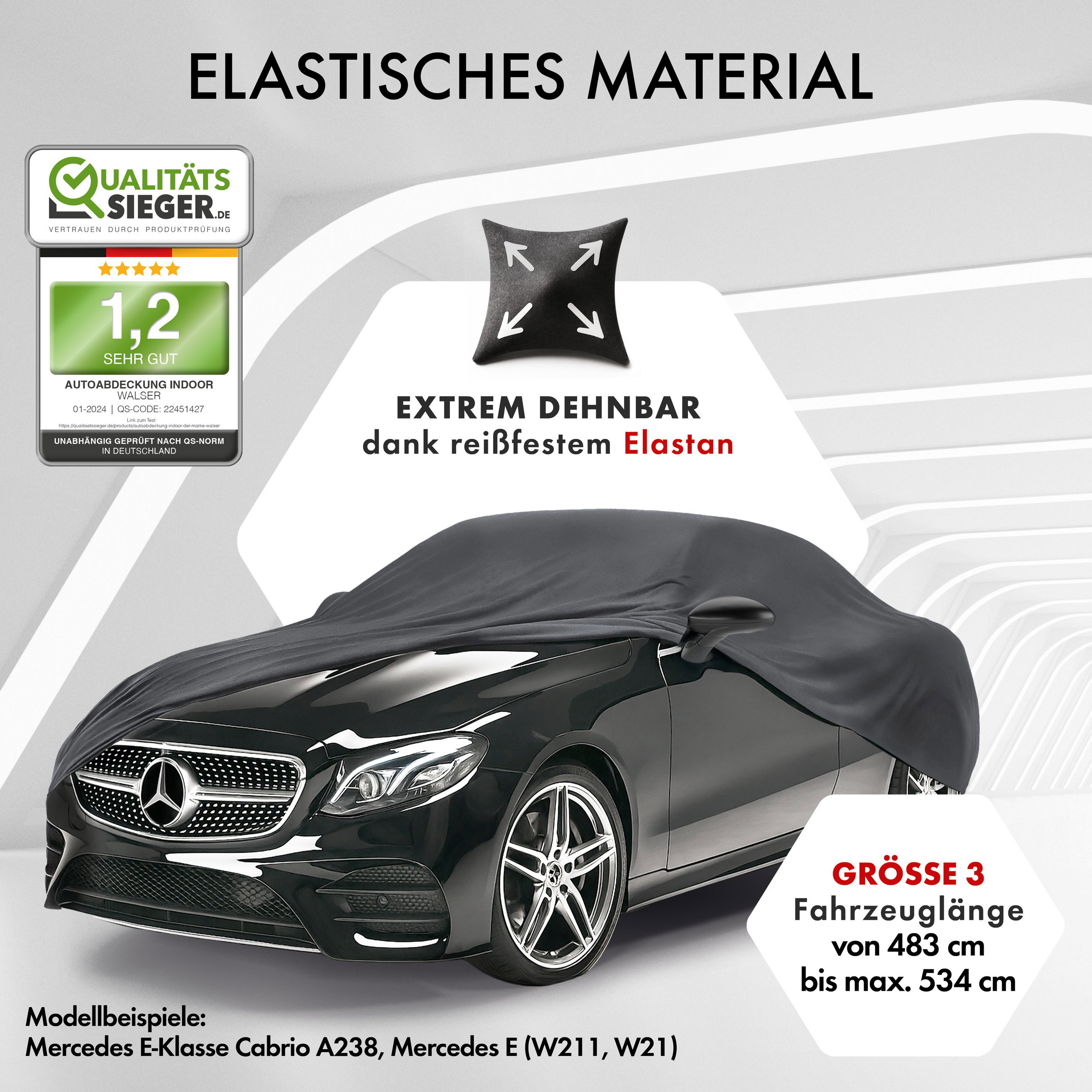 Autoplane Indoor Stretch Plus, PKW-Abdeckplane Größe 3 PKW anthrazit