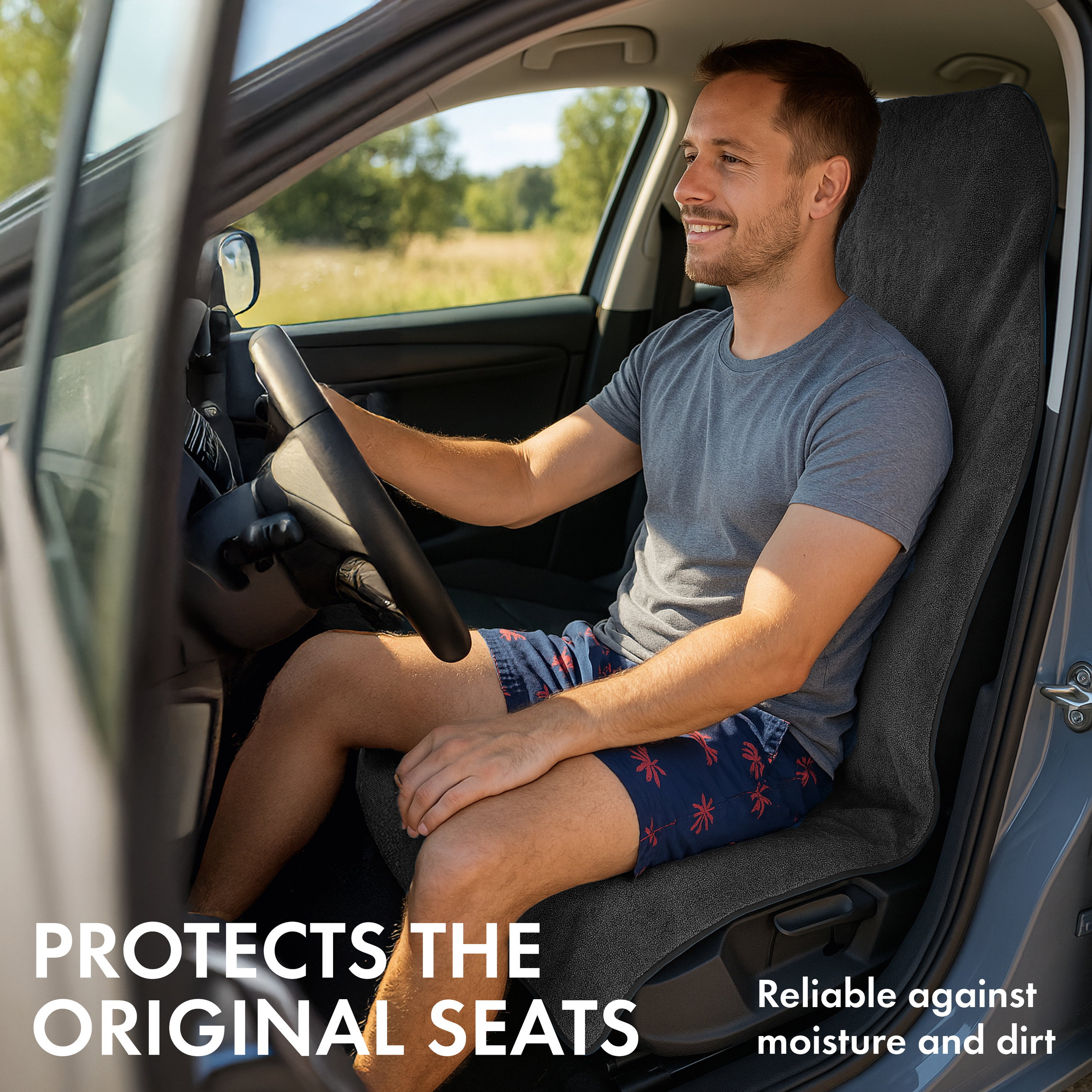 Car seat cover terry cloth, car seat protector washable black, 2 pieces