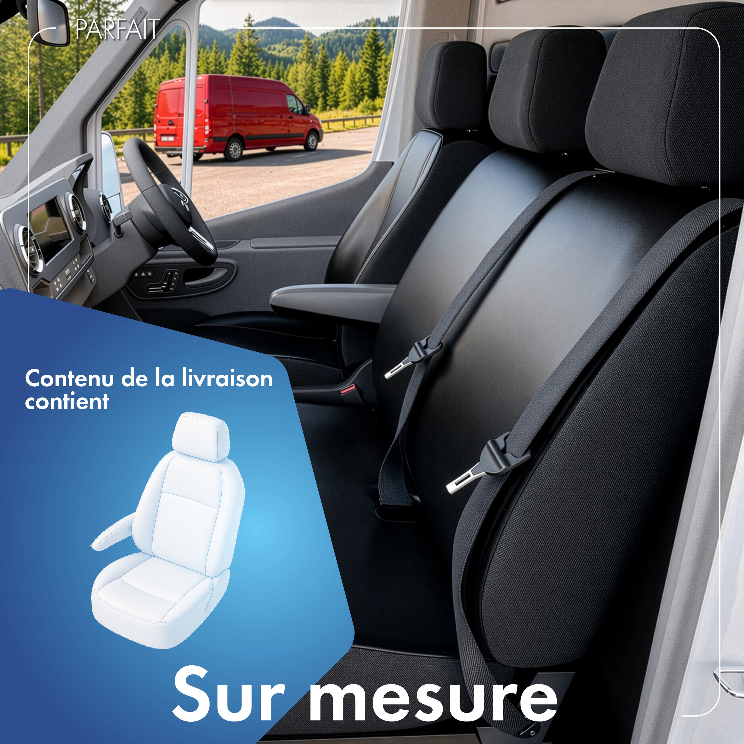 Housse de siège Transporter en simili cuir pour VW T4, 1 siège individuel à l'avant (évidement accoudoir)