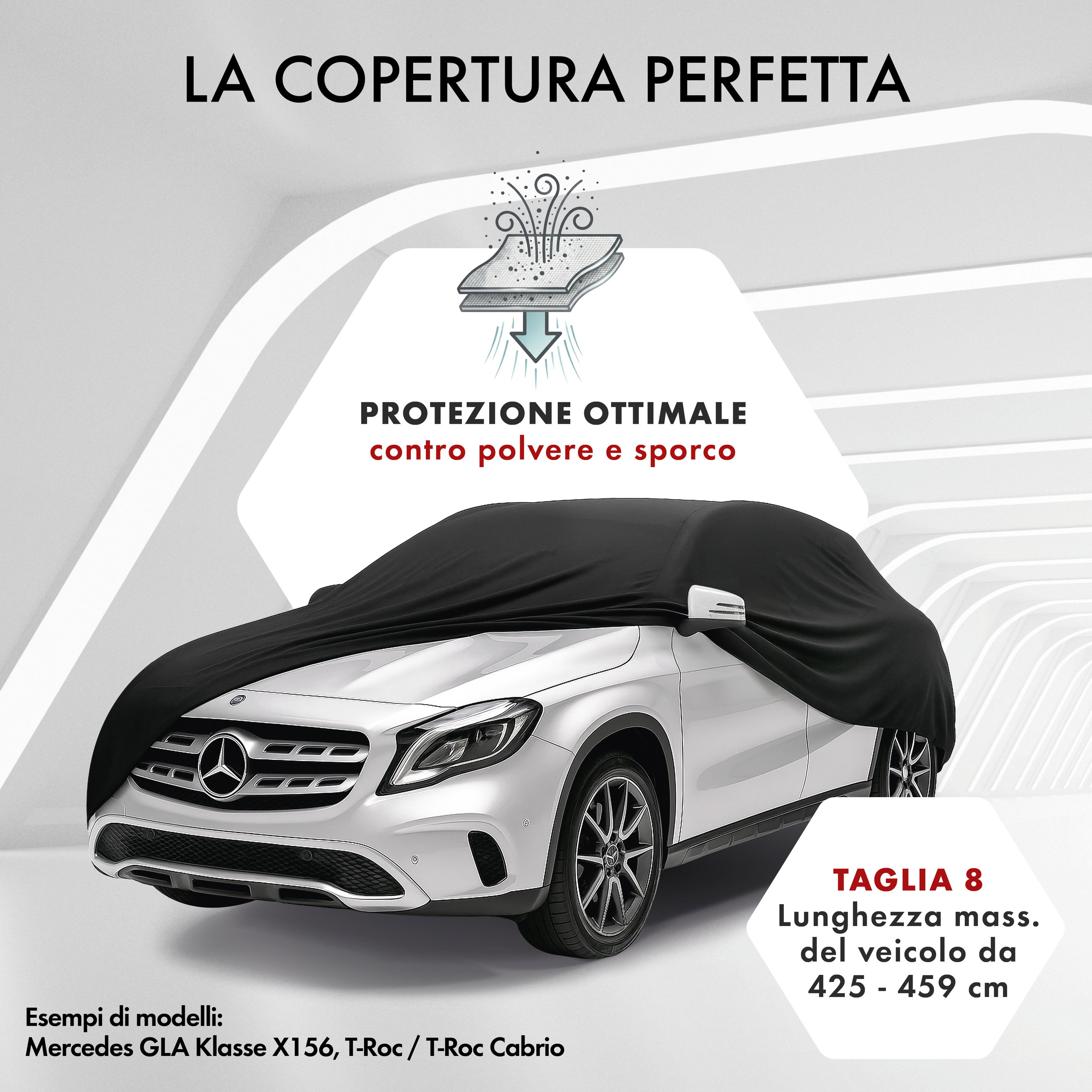 Telo Copriauto da interno Indoor Stretch, Copertura protettiva per uso interno Misura 8 SUV/VAN nero