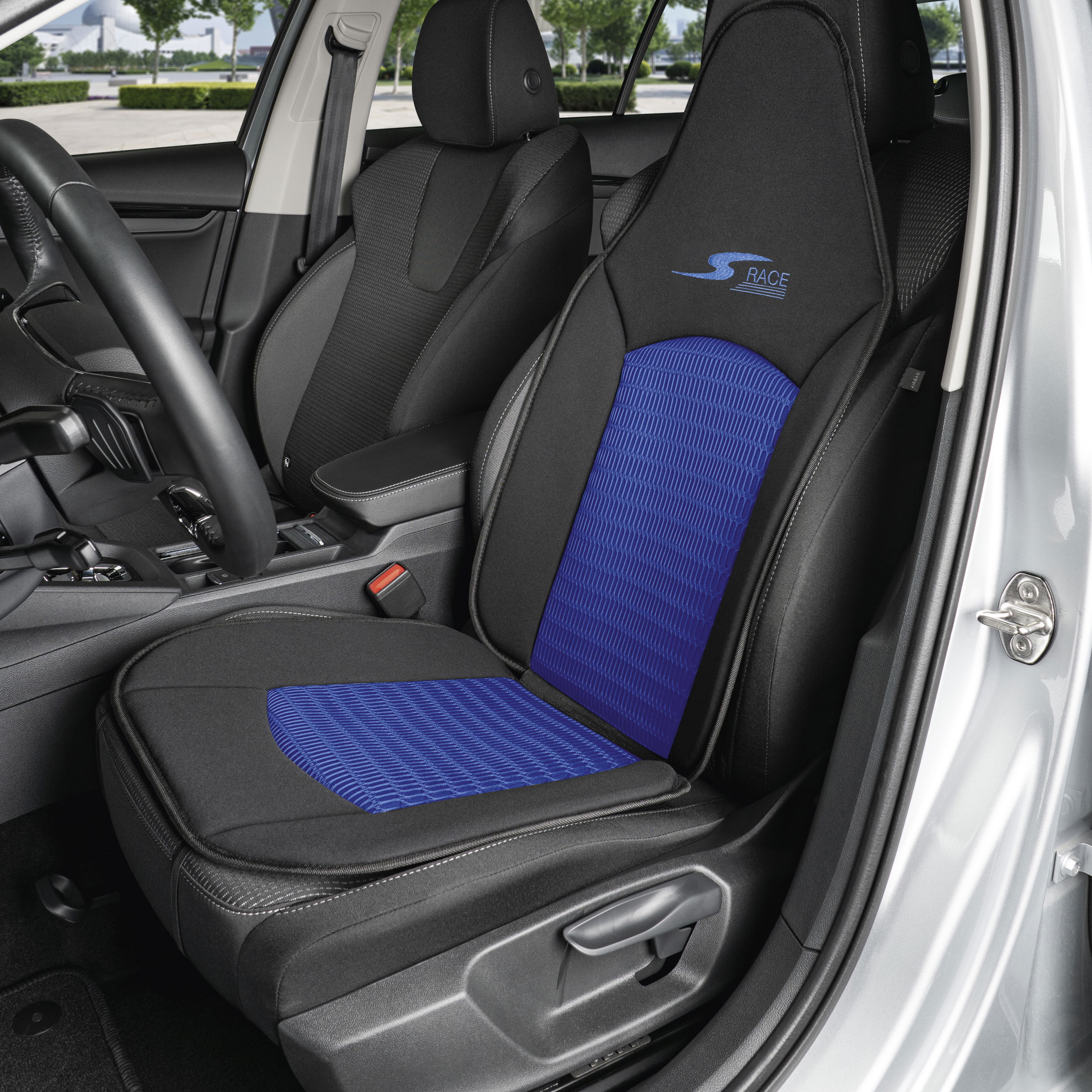Cojín de asiento S-Race, coche protector de asiento para Highback-/asientos tipo piloto, coche protector de asiento asientos delanteros azul, 1 pieza