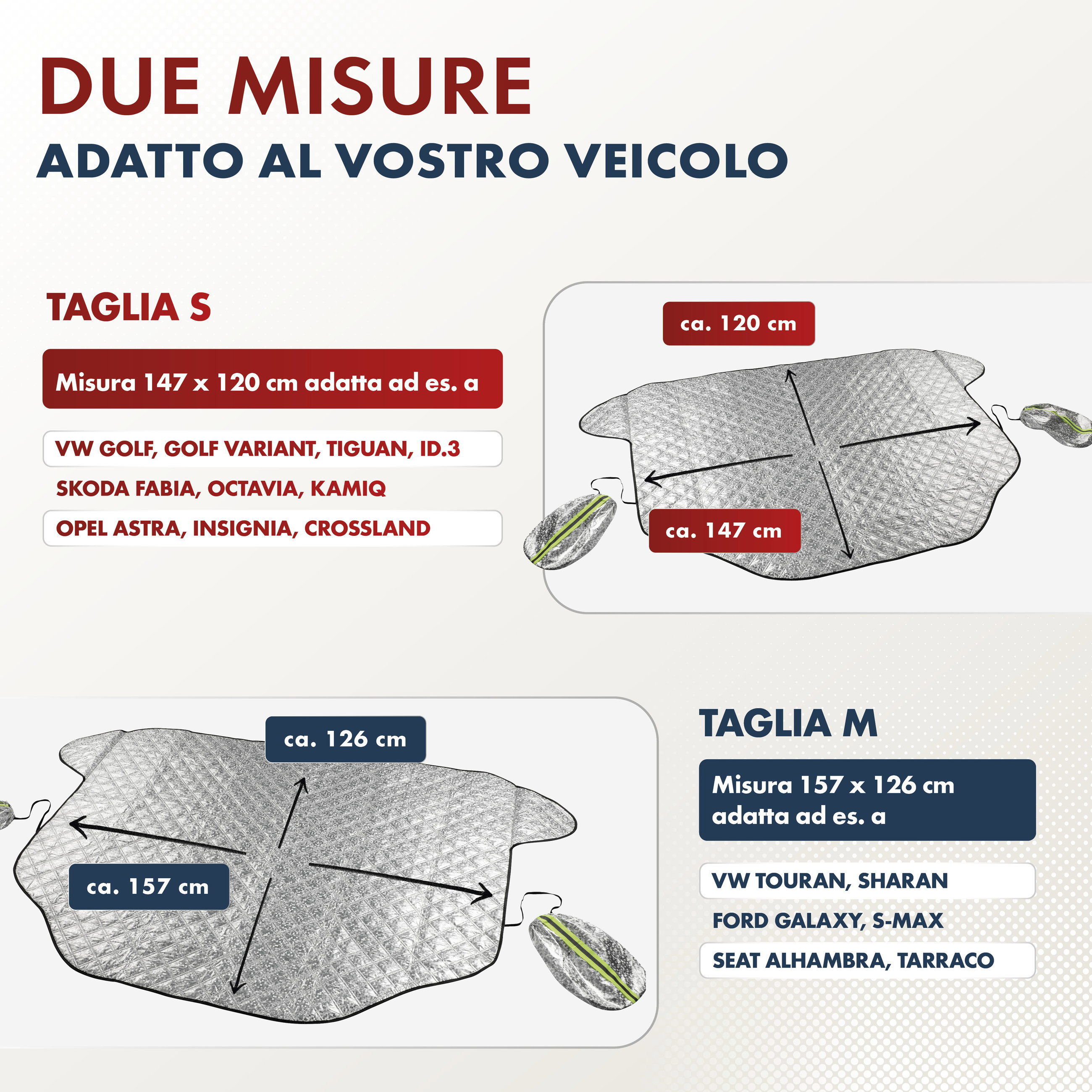 Protettore termico del parabrezza Premium con copertura dello specchio laterale 157x126 cm