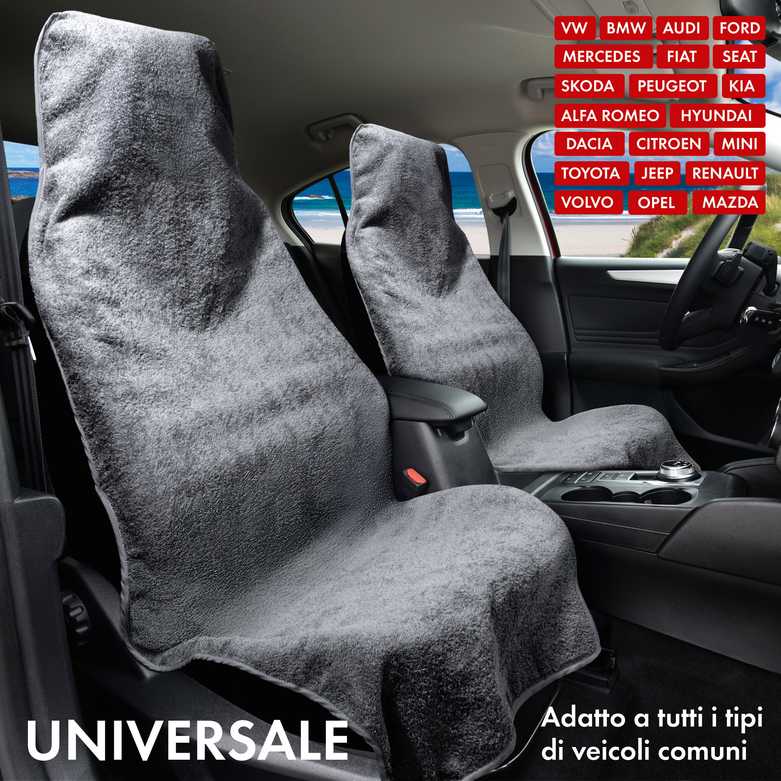 Coprisedile auto in spugna, protezione sedile lavabile grigio, 2 pezzi