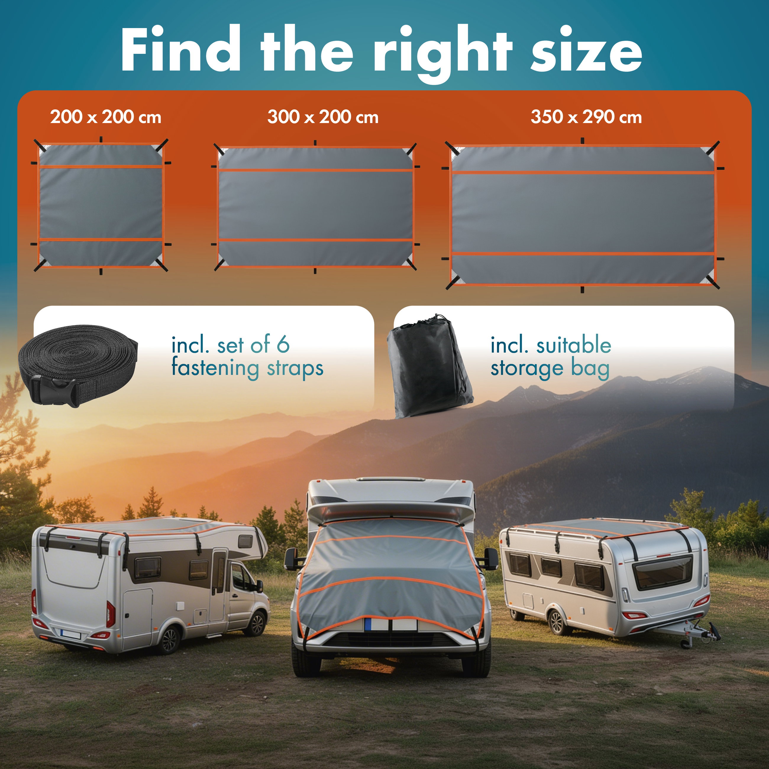 Autocamper/Campingvogn Haglbeskyttelsesovertrak Perma Protect, Størrelse S (200 x 200 cm), haglbeskyttelse op til 1,9 cm, sølv