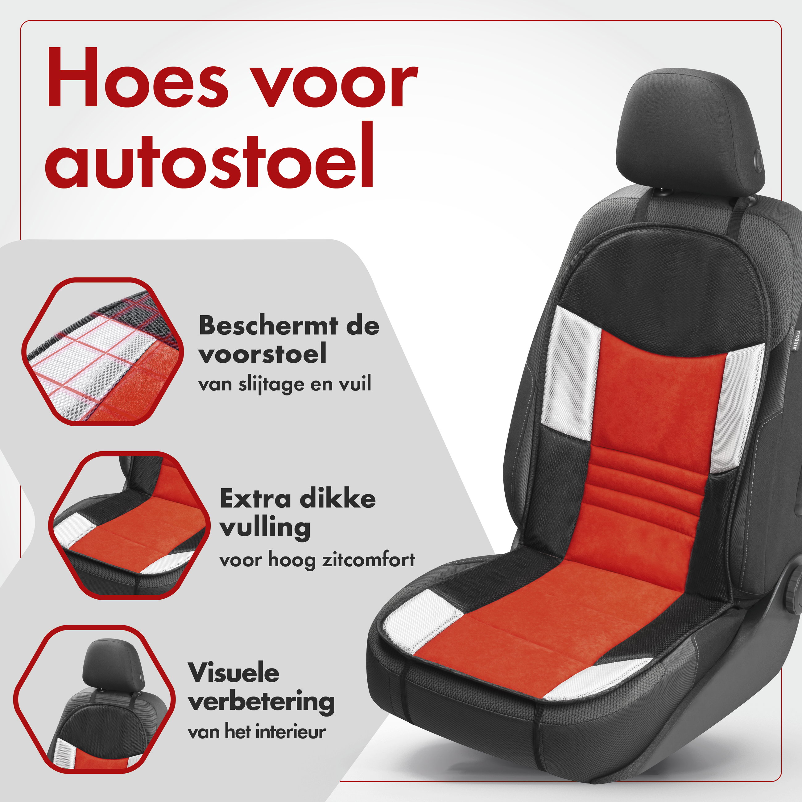 Autostoelhoes, autostoelbeschermer Hunt, autostoelbeschermer rood zwart, 1 stuk