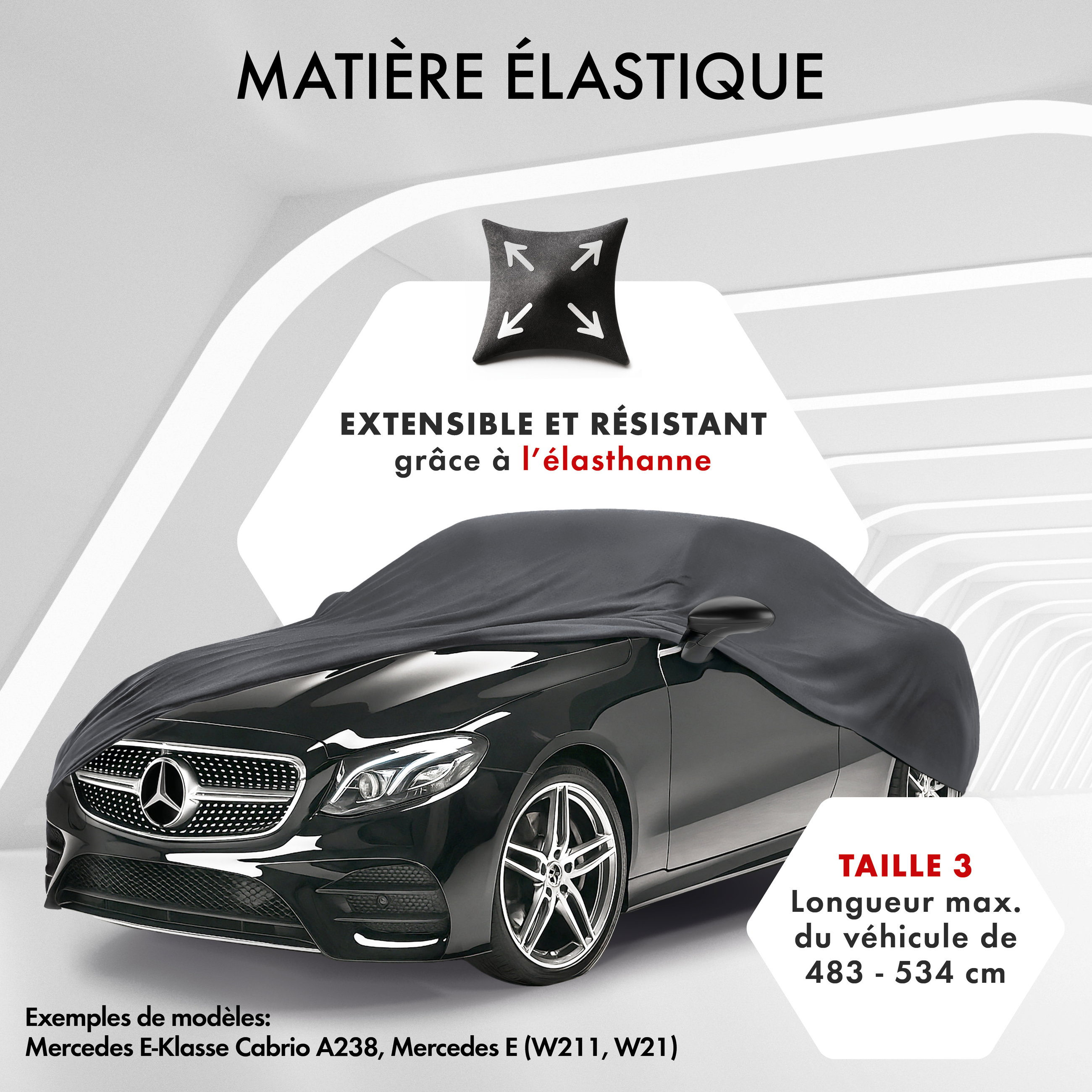 Premium housse de voiture Indoor Stretch, bâche complet pour l'interieur Plus taille 3 voiture anthracite