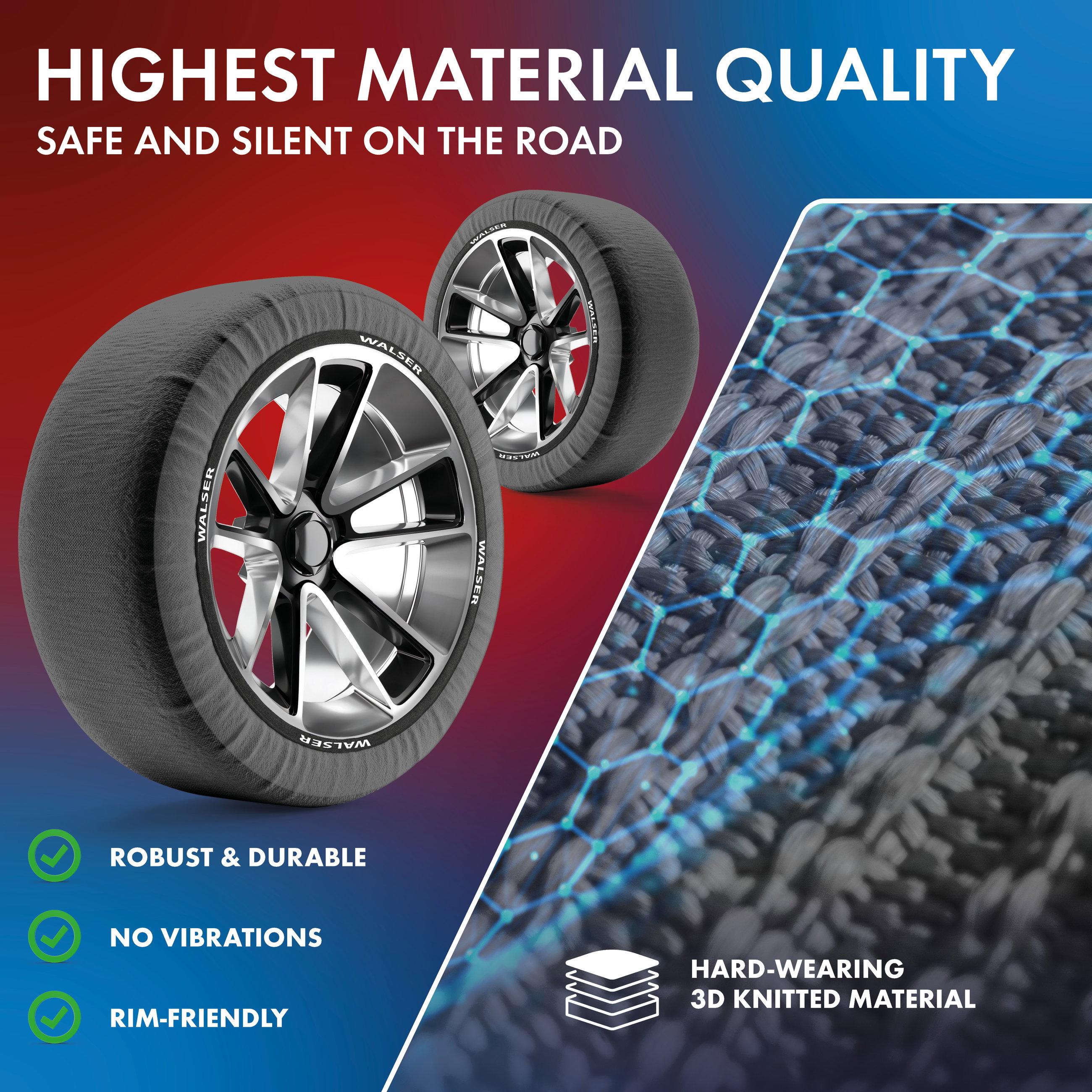 Premium Snow Chains Easygo L, 2 pieces Textile Snow Chains homologated according to EU standard 16662-1, Snow Socks Set of 2 grey/black