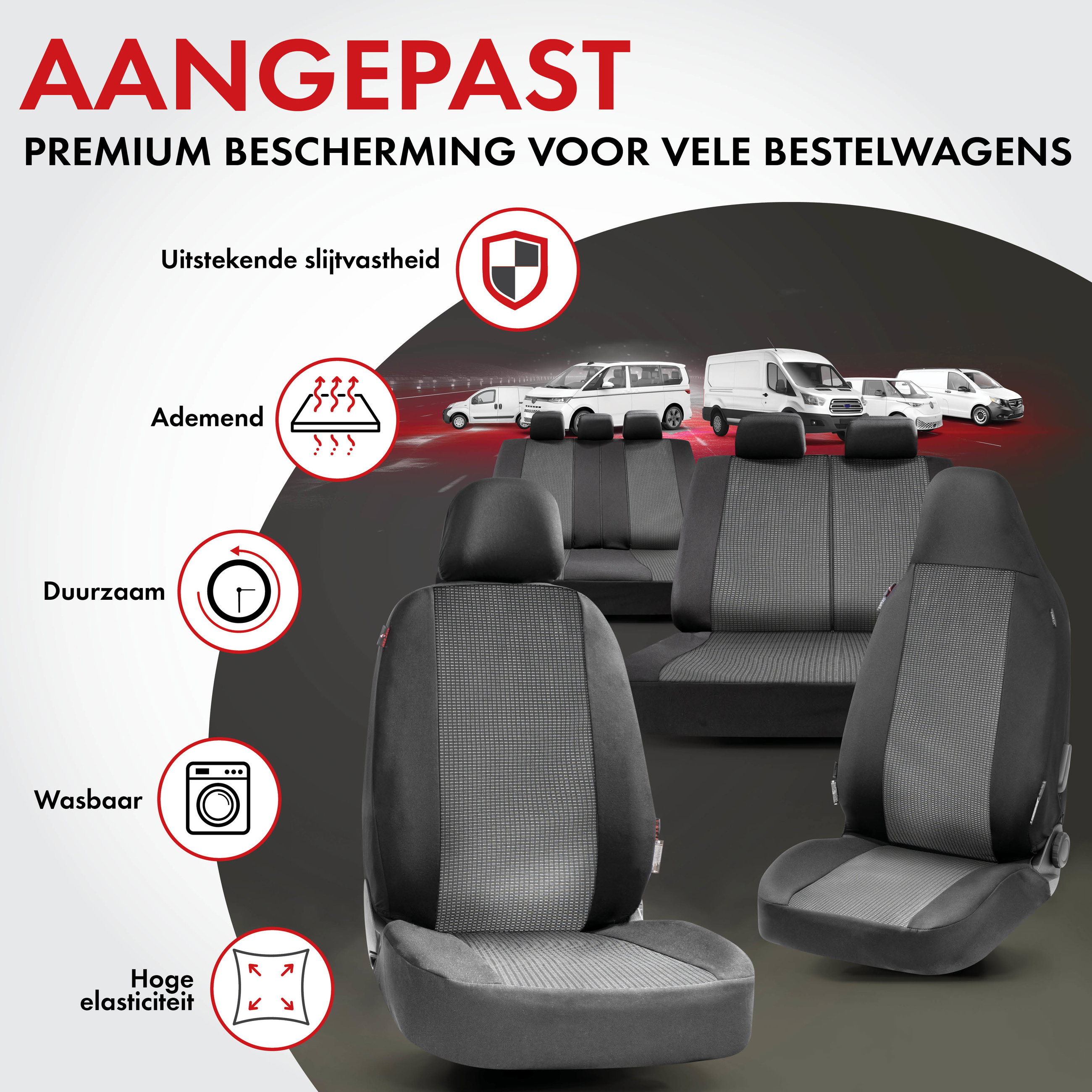 Hoes Performer van 100% polyester compatibel met VW T6, Hoes 3-zitsbank