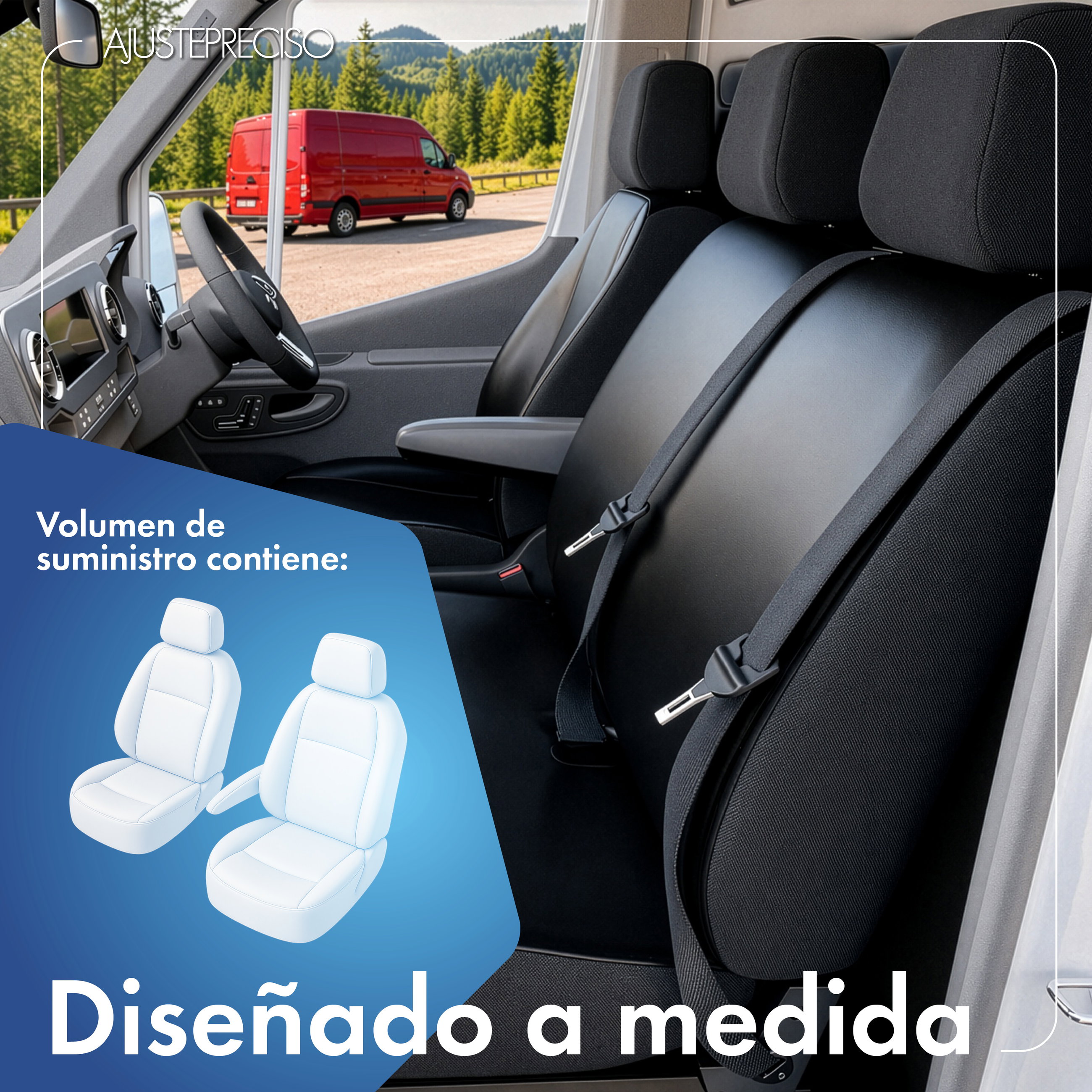 Ford Transit Courier B460 funda de asiento compatible de cuero sintético, ajuste perfecto para asiento individual conductor (hueco reposabrazos derecho) + asiento individual copiloto